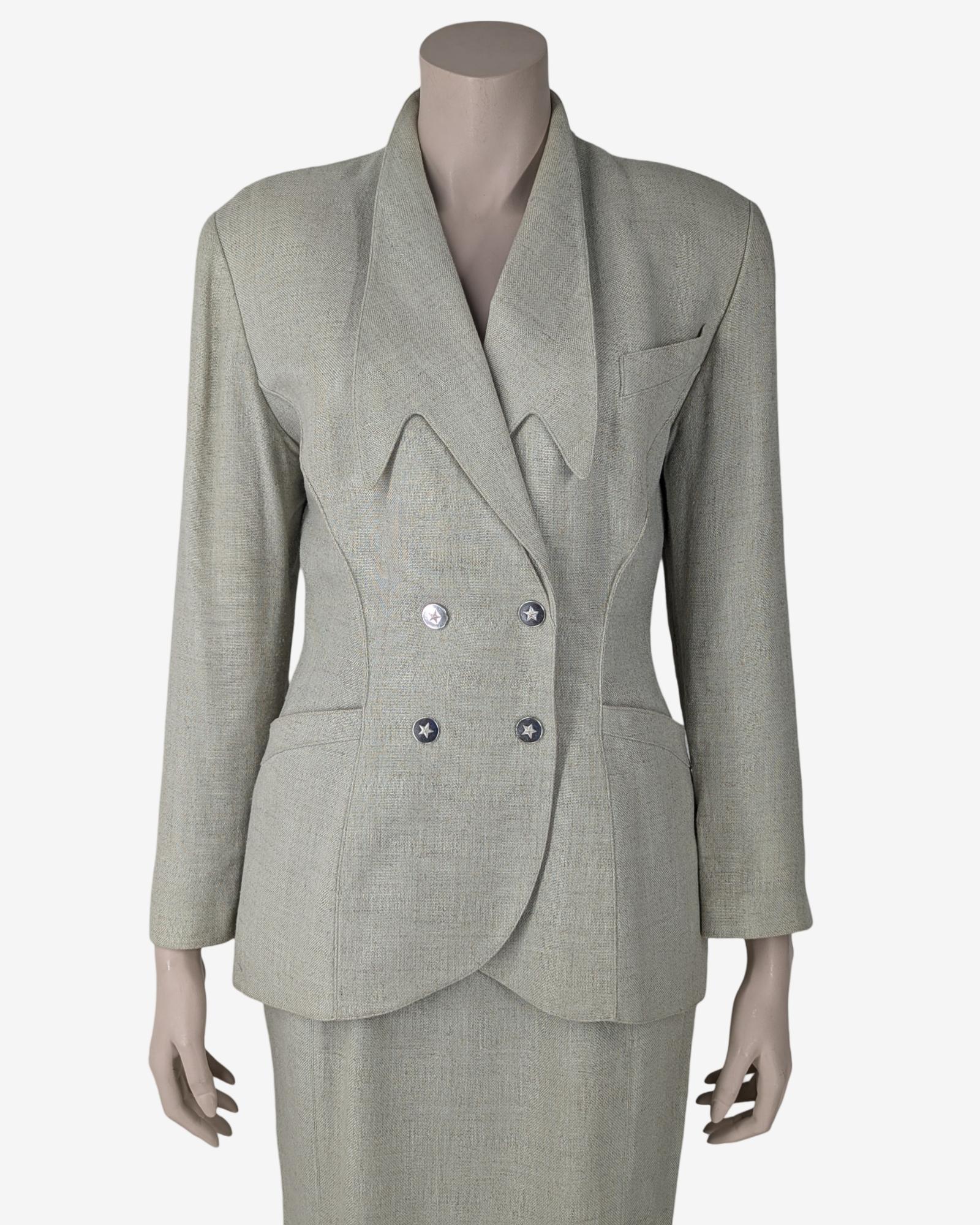 Thierry Mugler Tailor Set Blazer & Rock (Grau) im Angebot