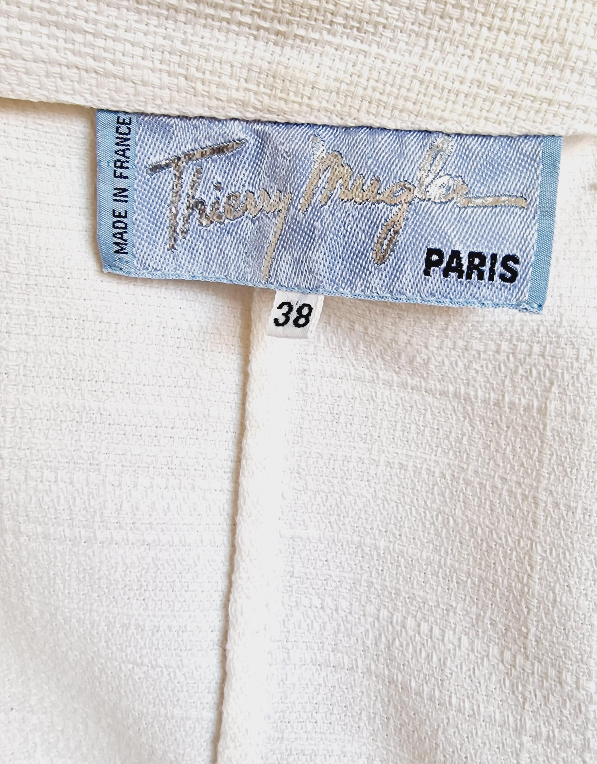 Thierry Mugler Thunder Asymmetric Runway Wasp Waist White Vintage Blazer Jacket For Sale 3
