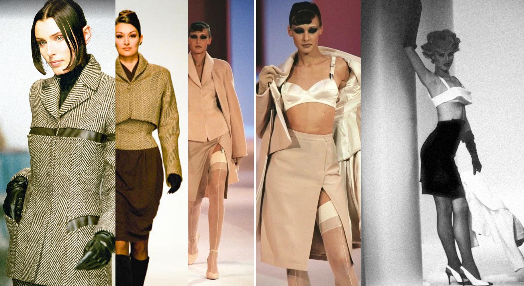 Este precioso y raro sujetador / bustier de tweed transforma un tejido tradicionalmente suave y doméstico en un objeto de seducción escultural. Cortada con la inconfundible precisión arquitectónica de Thierry Mugler, la prenda esculpe el cuerpo con