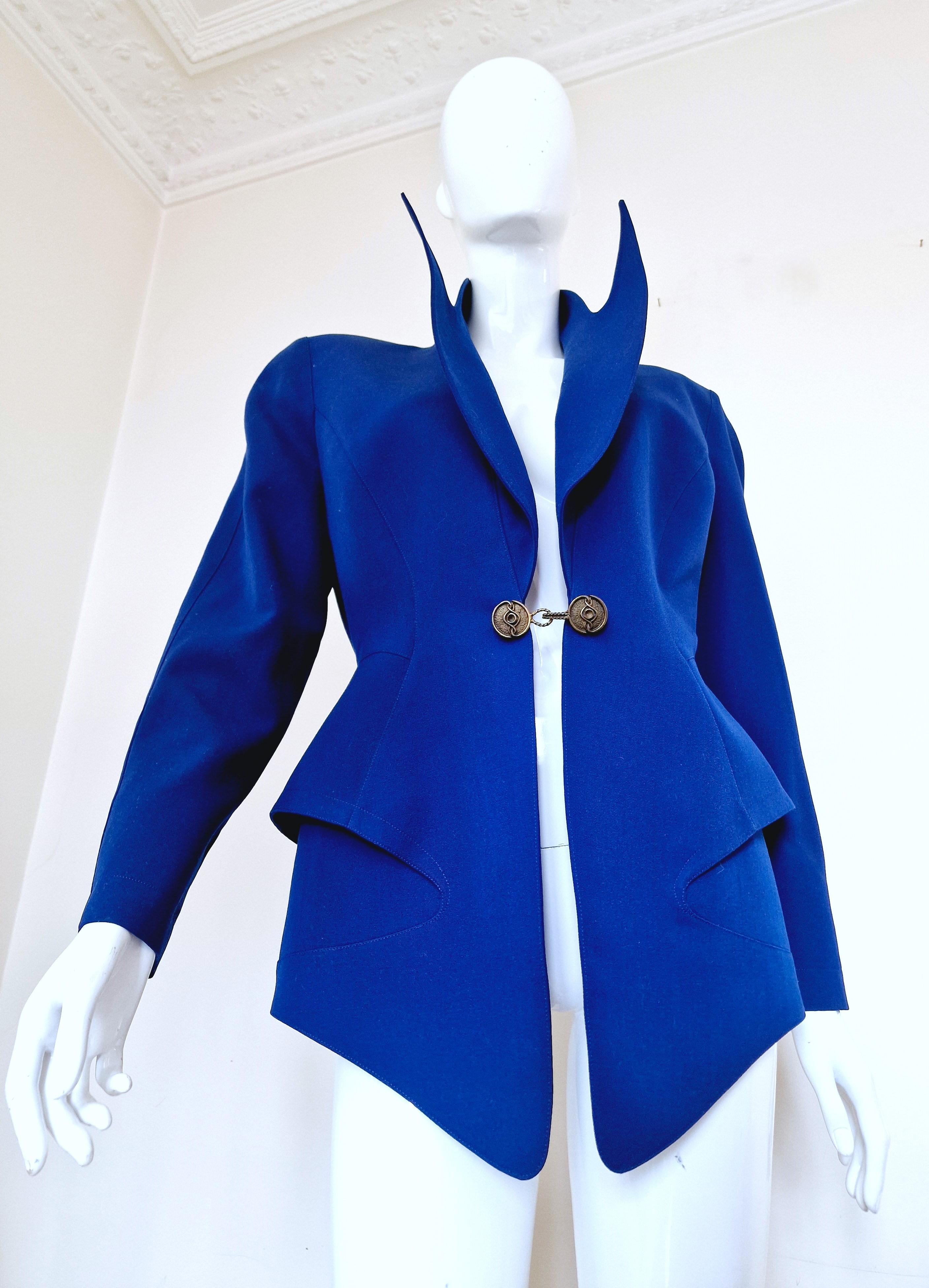 Thierry Mugler Vampire Blue Couture Chain Metal Vintage Large Blazer Jacket For Sale 8