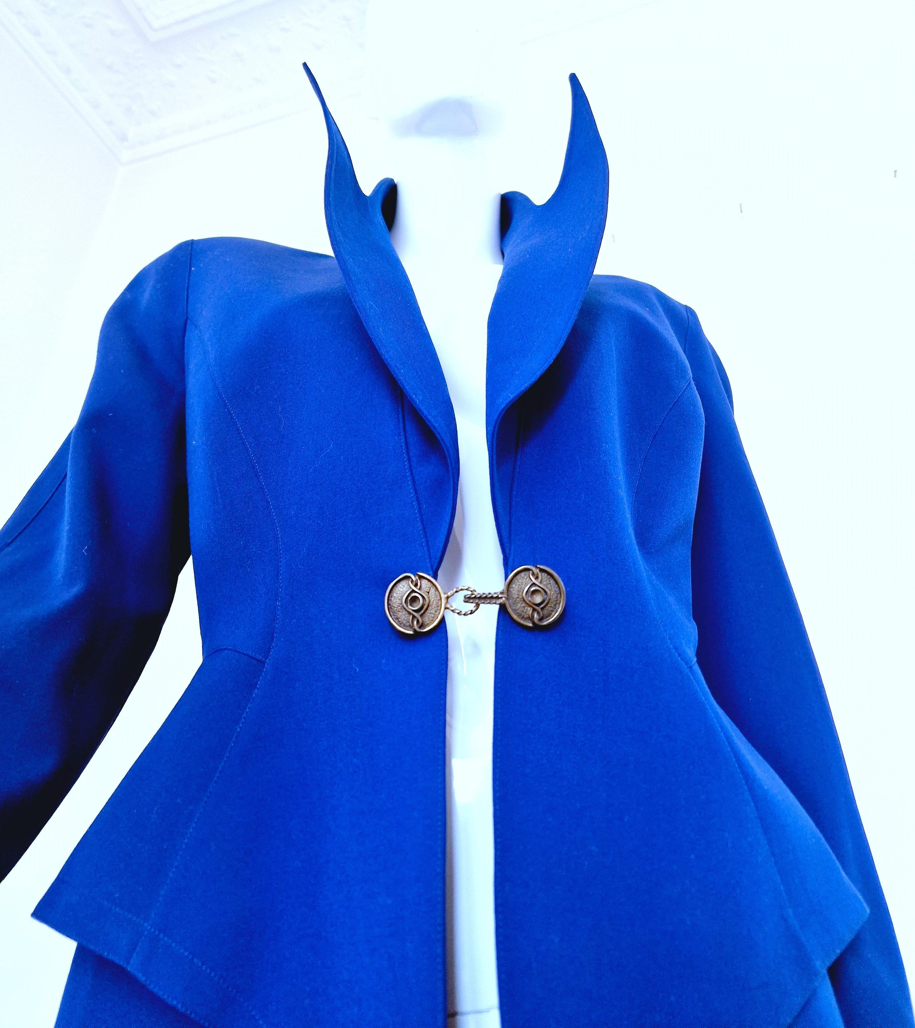 Thierry Mugler Vampire Blue Couture Chain Metal Vintage Large Blazer Jacket For Sale 9