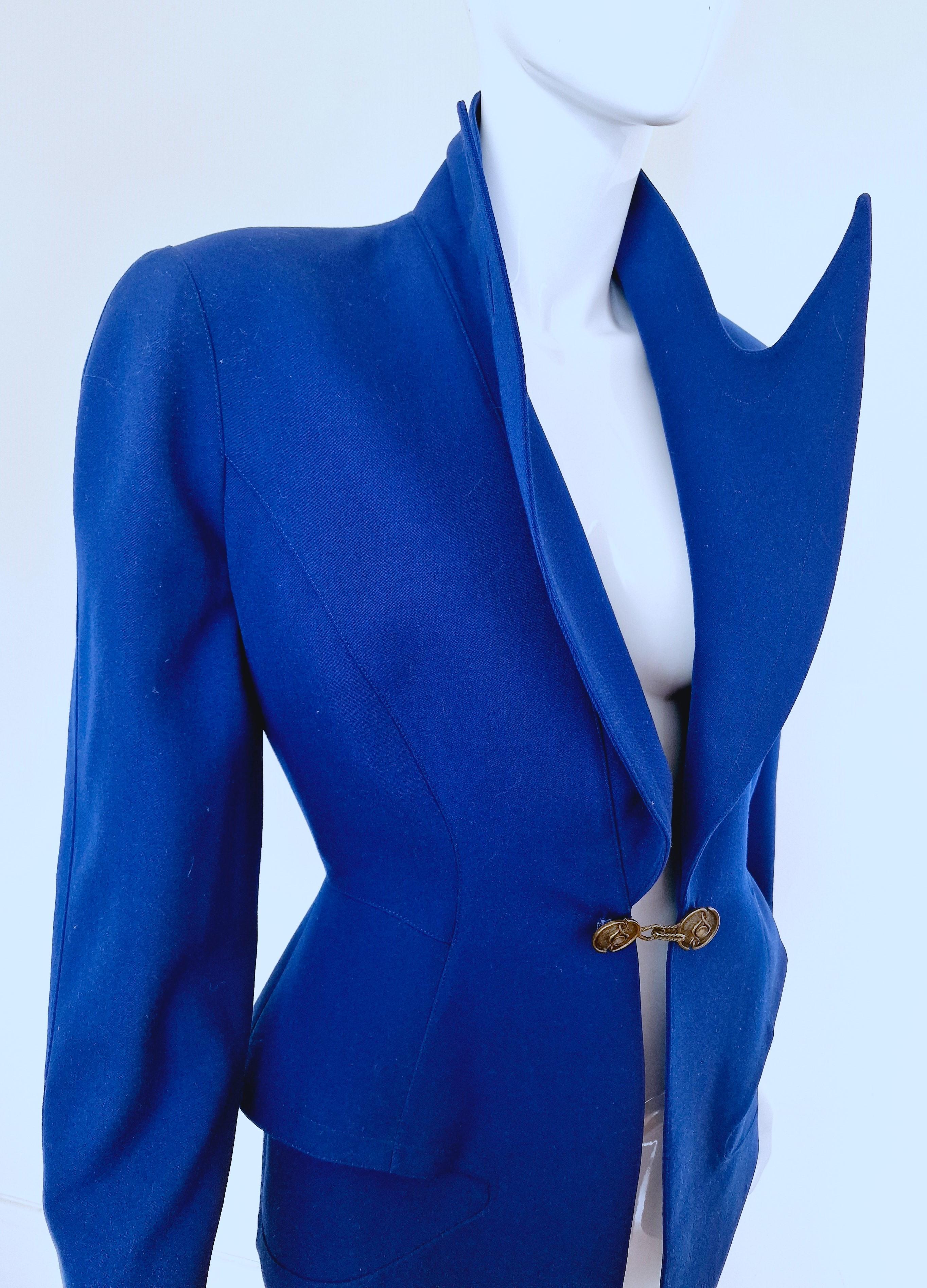 Women's Thierry Mugler Vampire Blue Couture Chain Metal Vintage Large Blazer Jacket For Sale