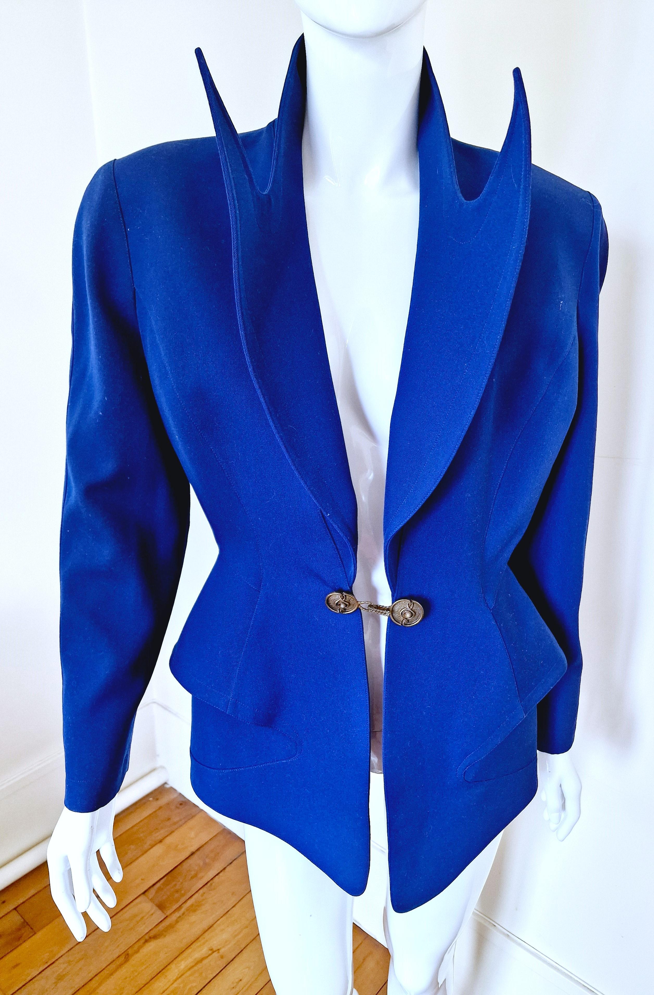 Thierry Mugler Vampire Blue Couture Chain Metal Vintage Large Blazer Jacket For Sale 3