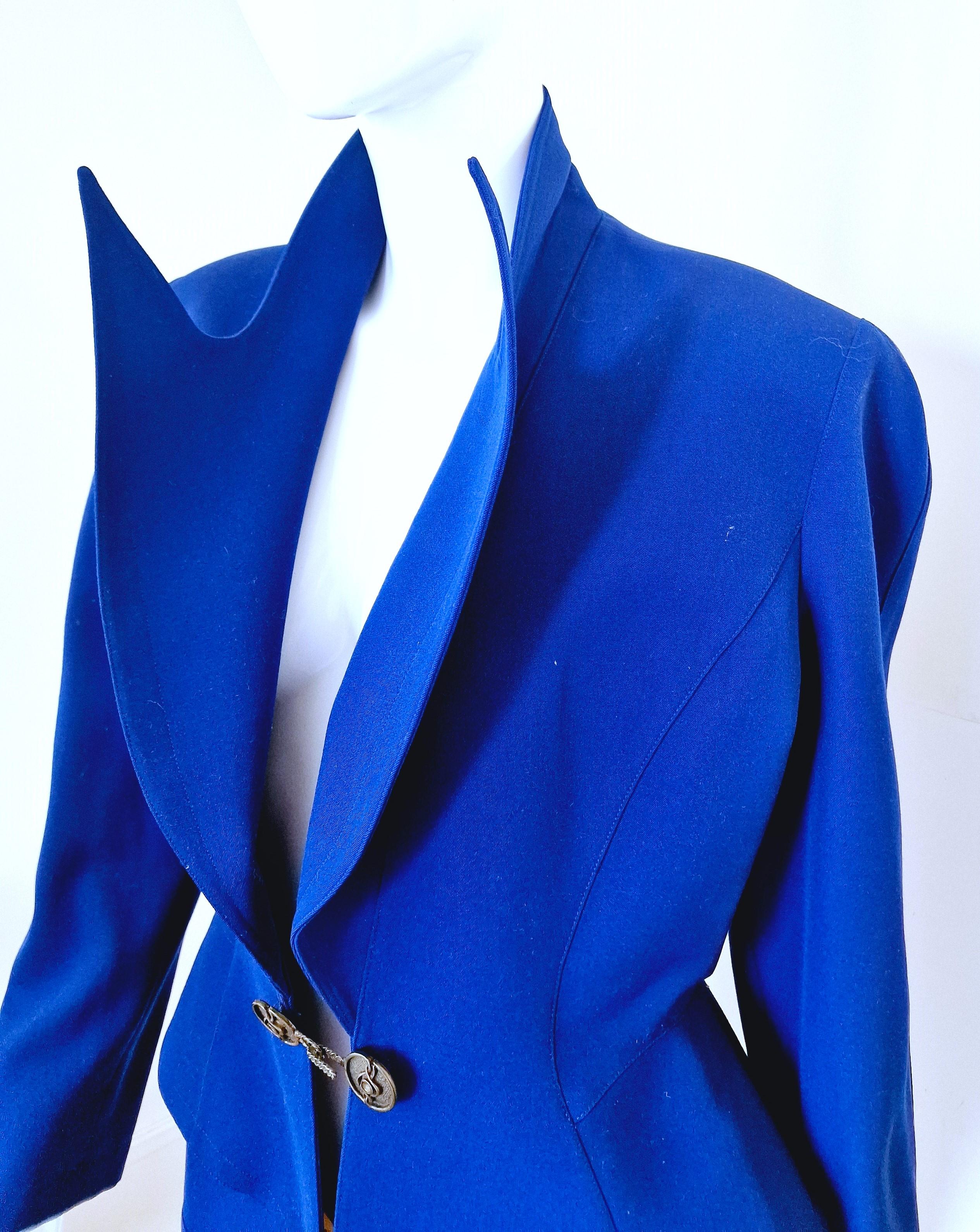 Thierry Mugler Vampire Blue Couture Chain Metal Vintage Large Blazer Jacket For Sale 5