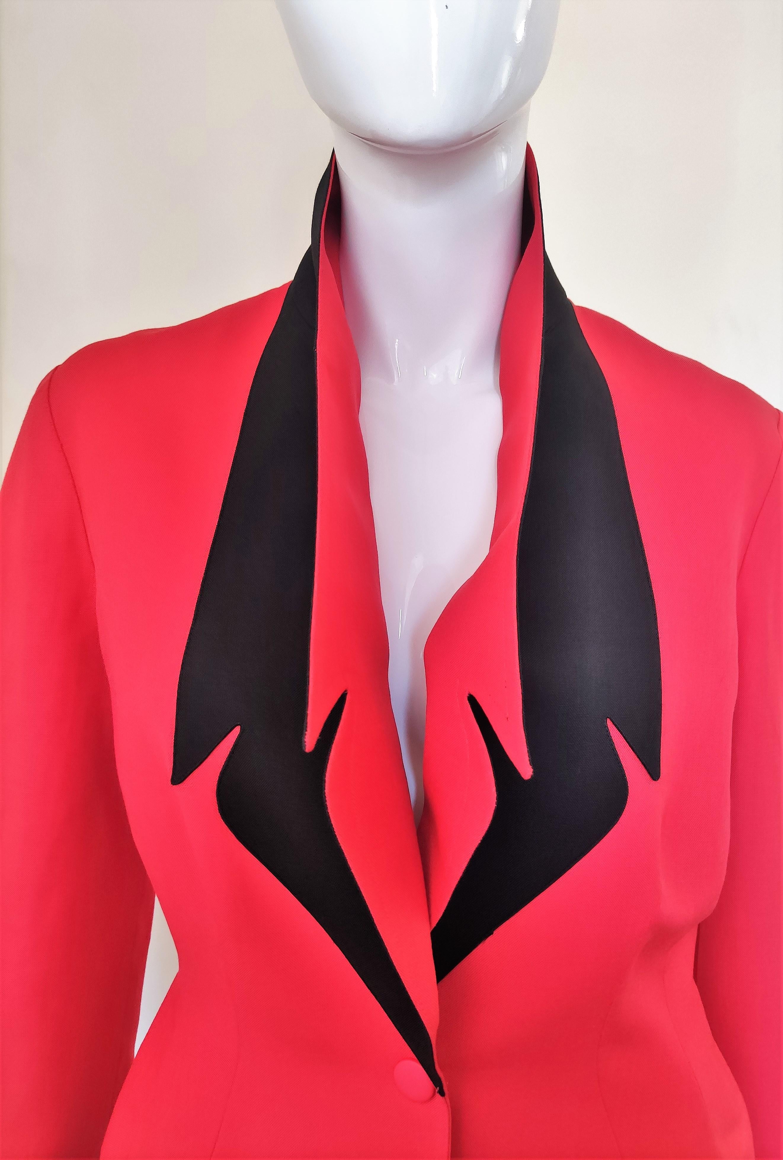 Women's Thierry Mugler Vampire Wasp Waist Red Black Rainbow Couture Dress Ensemble Suit For Sale