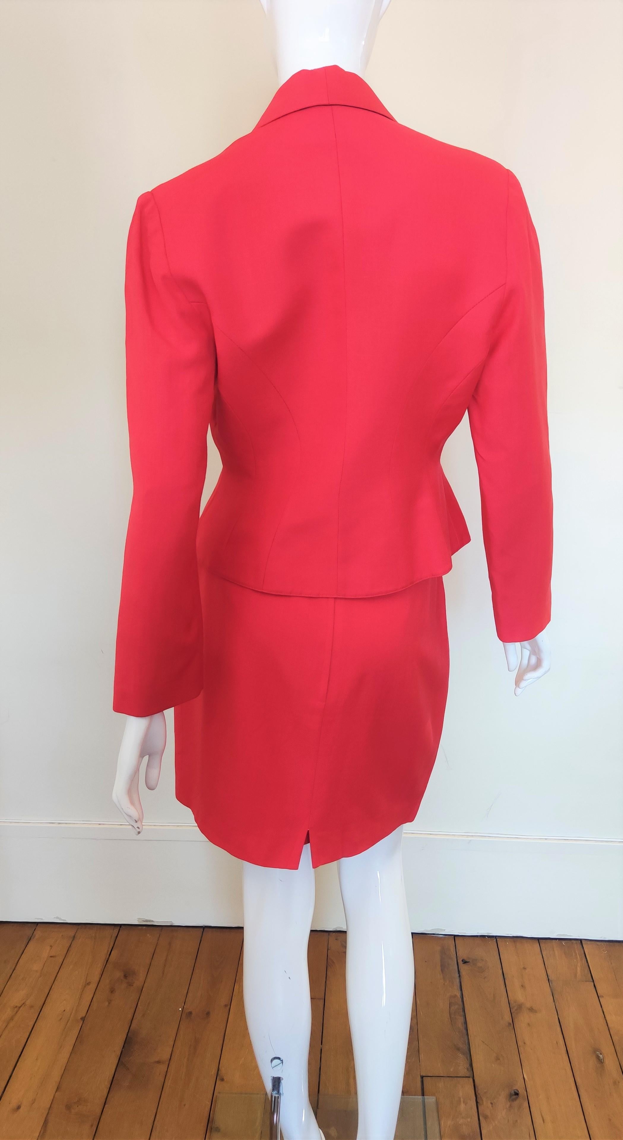 Thierry Mugler Vampire Wasp Taille Rot Schwarz Regenbogen Couture Kleid Ensemble Anzug im Angebot 1