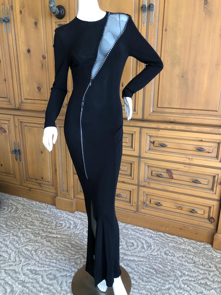 Thierry Mugler Vintage 1980's Black Evening Dress w Sheer Crystal ...