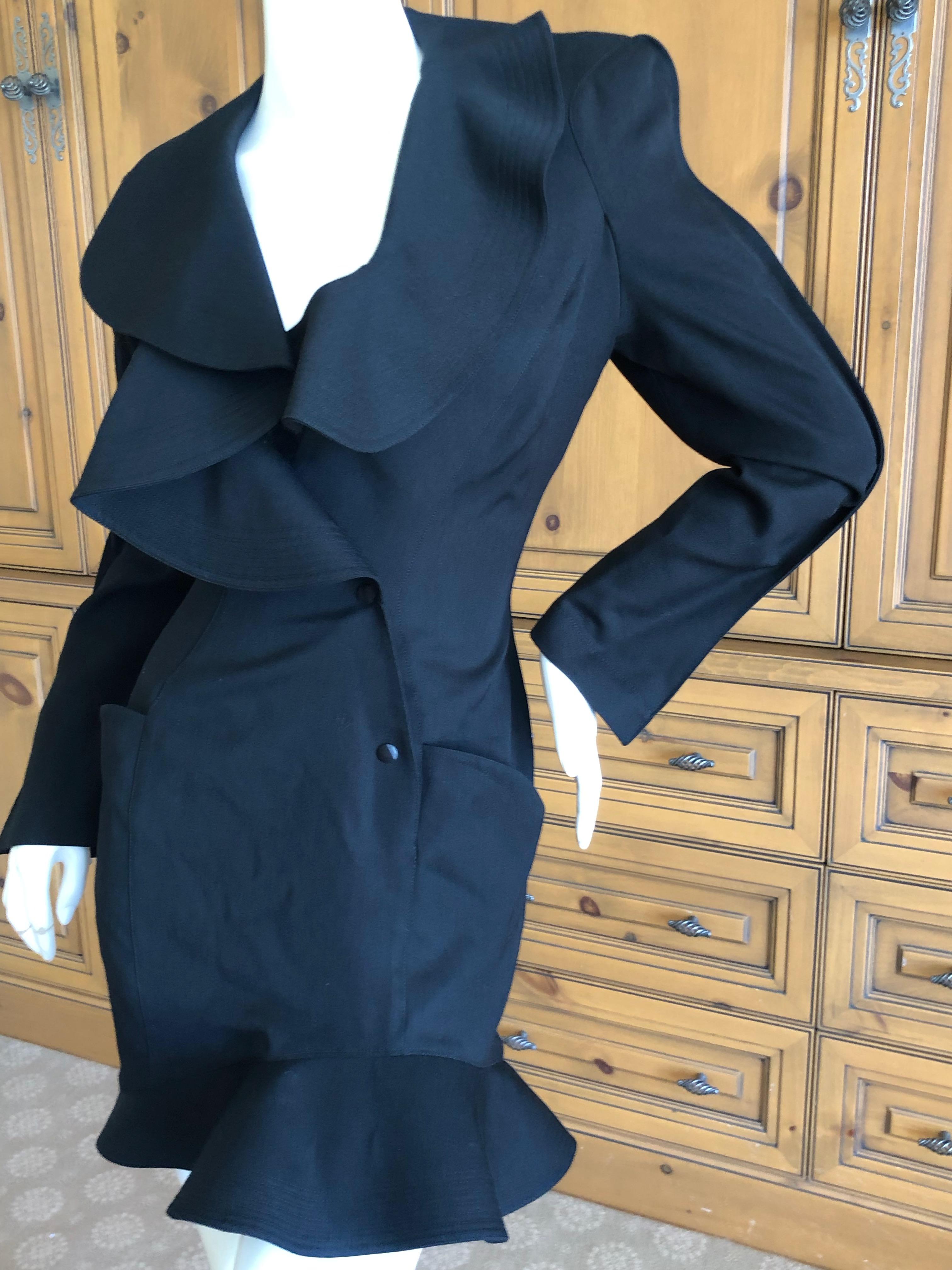 Thierry Mugler Vintage 1980's Black Mini Dress with Exaggerated Ruffled Collar In Excellent Condition For Sale In Cloverdale, CA