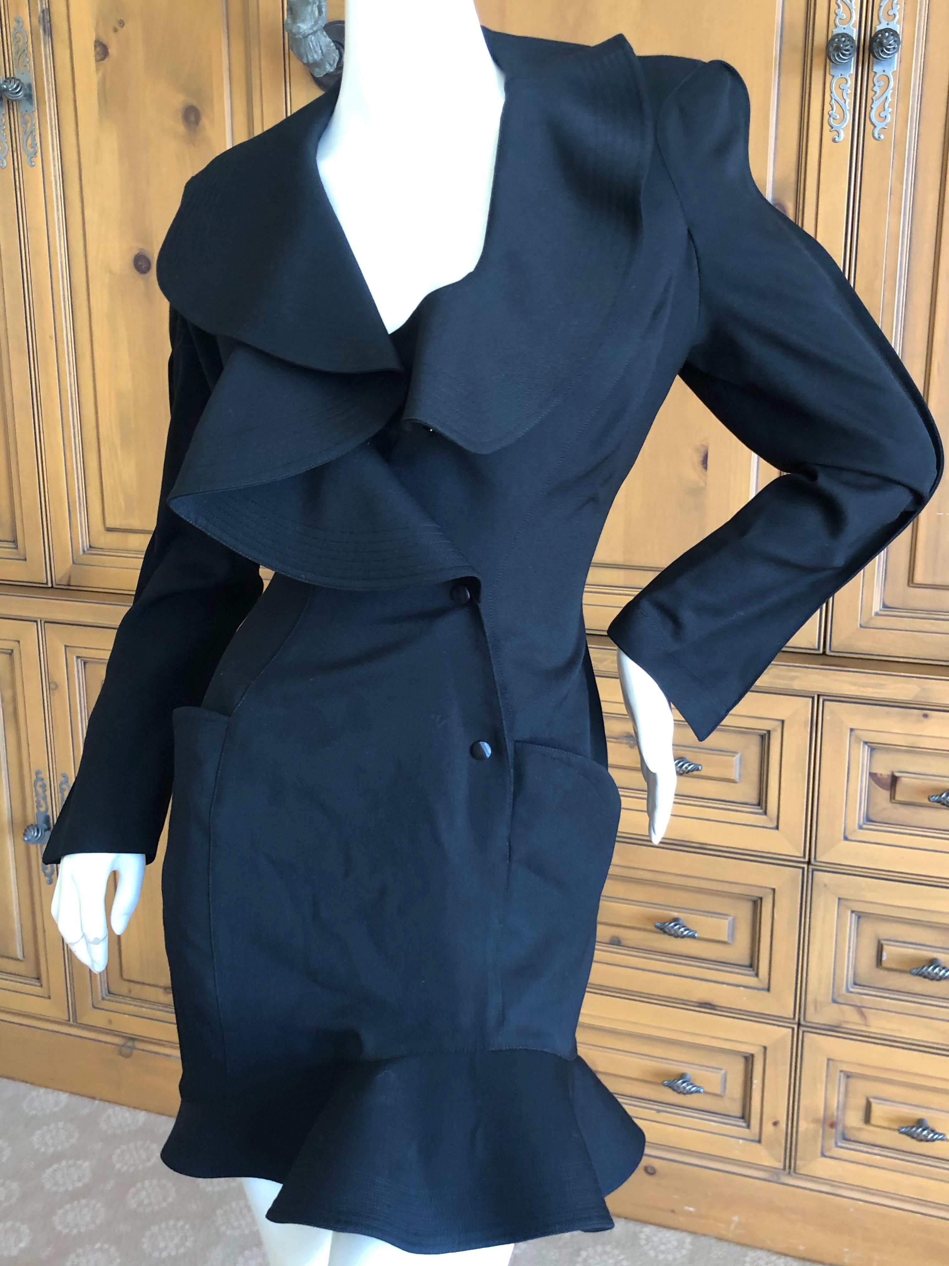 Women's Thierry Mugler Vintage 1980's Black Mini Dress with Exaggerated Ruffled Collar For Sale