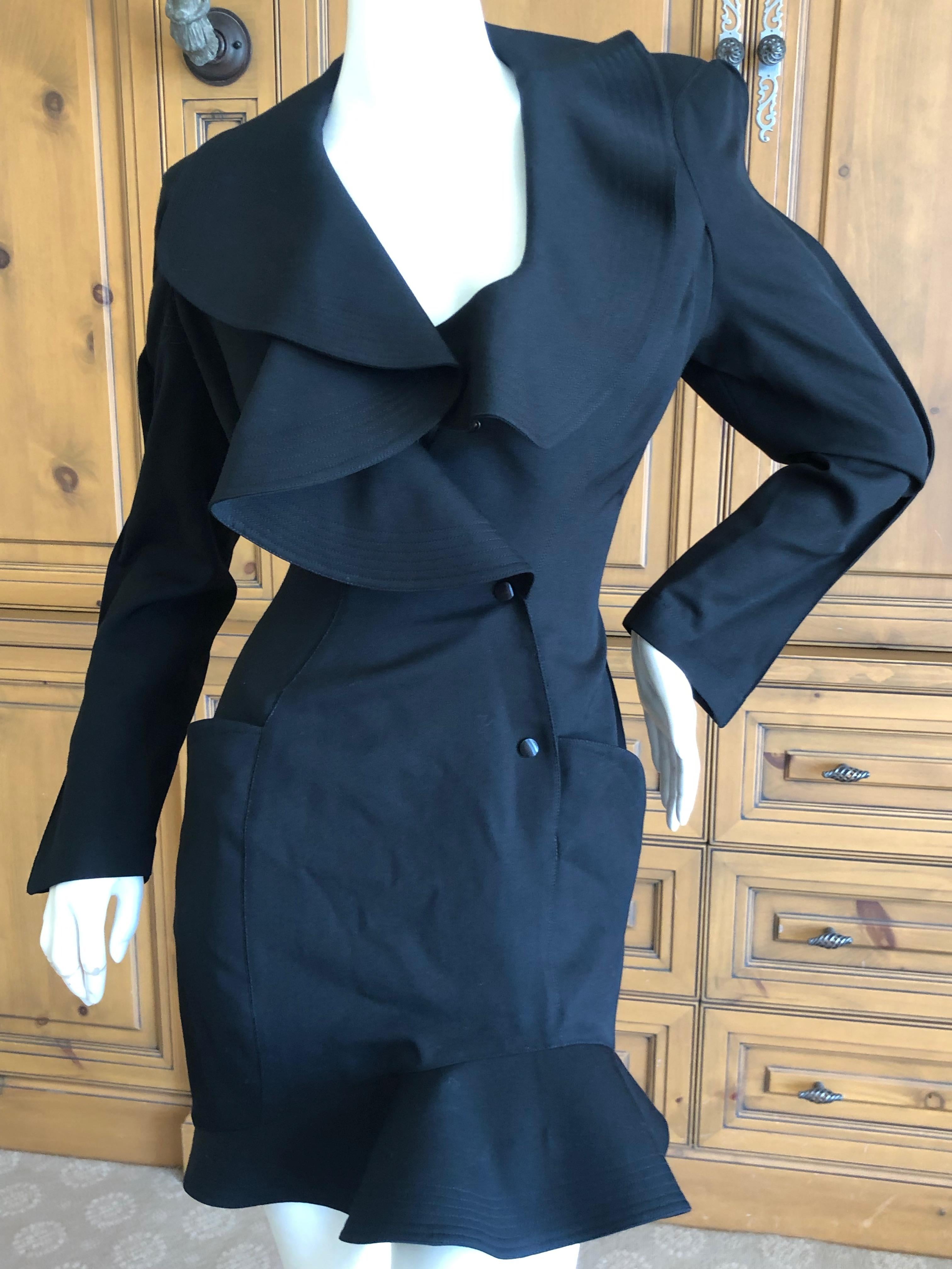 Thierry Mugler Vintage 1980's Black Mini Dress with Exaggerated Ruffled Collar For Sale 1
