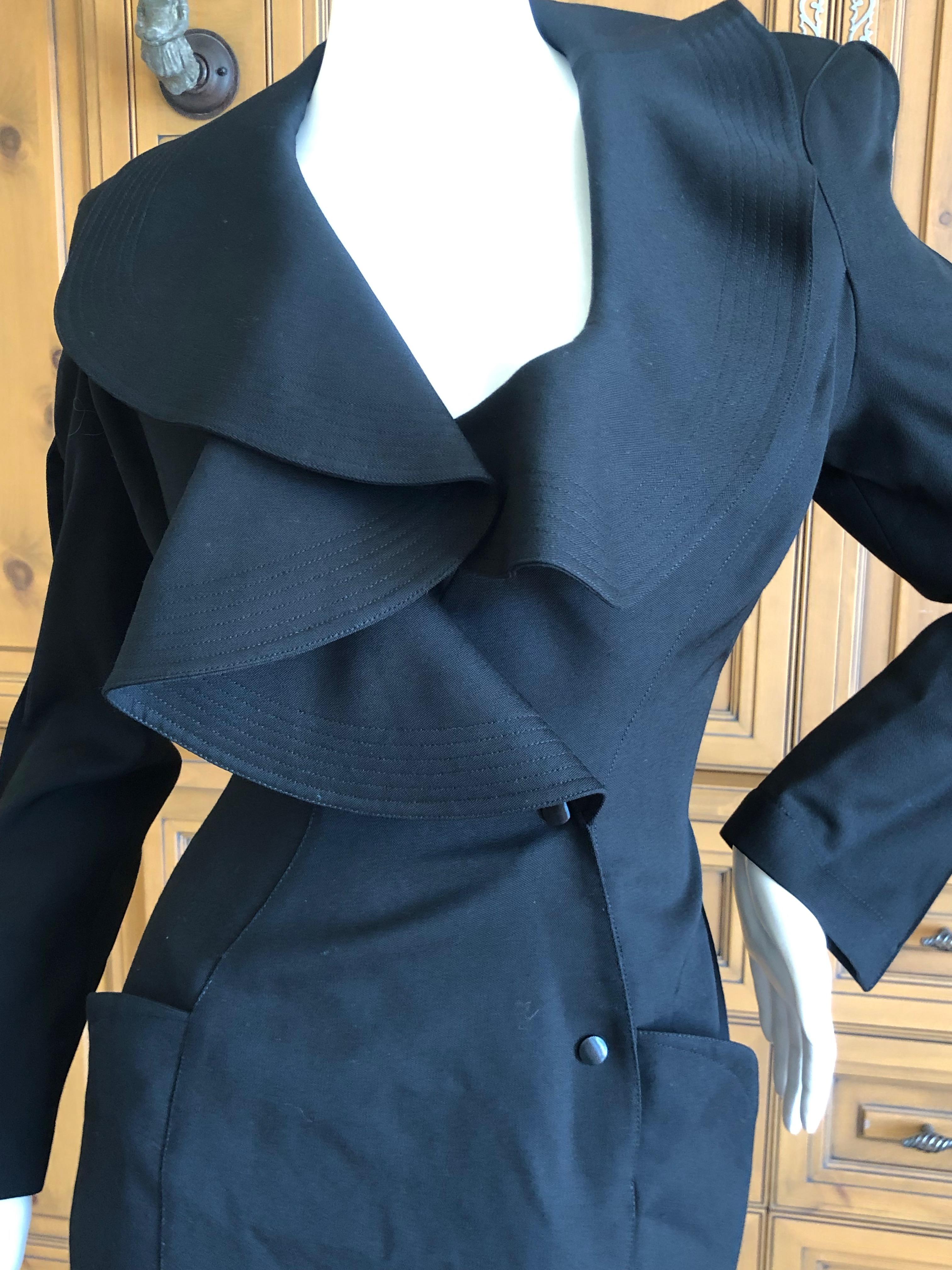 Thierry Mugler Vintage 1980's Black Mini Dress with Exaggerated Ruffled Collar For Sale 2