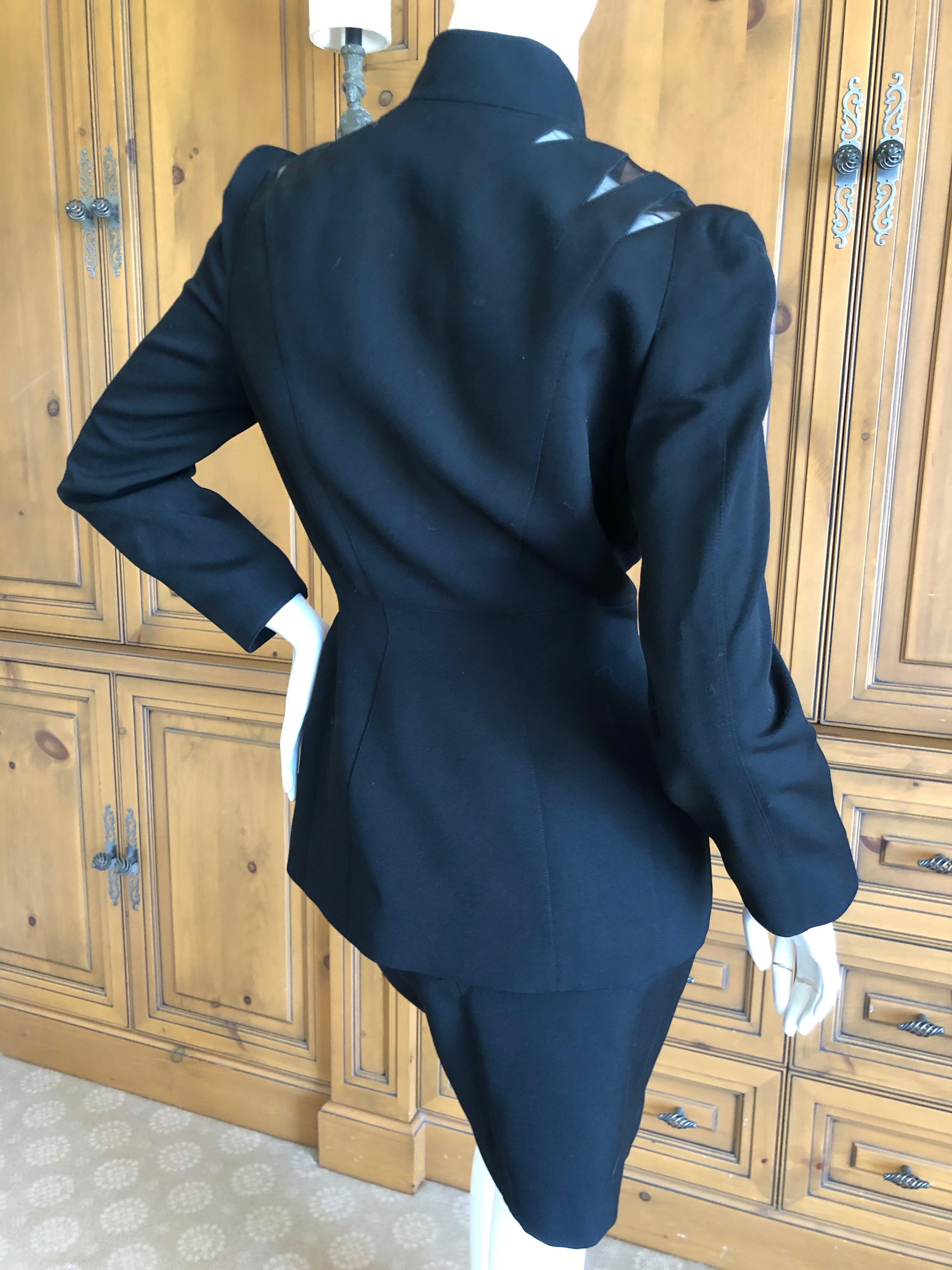 Thierry Mugler Vintage 1980's Black Peplum Suit with Sheer Flame Pattern Details For Sale 5