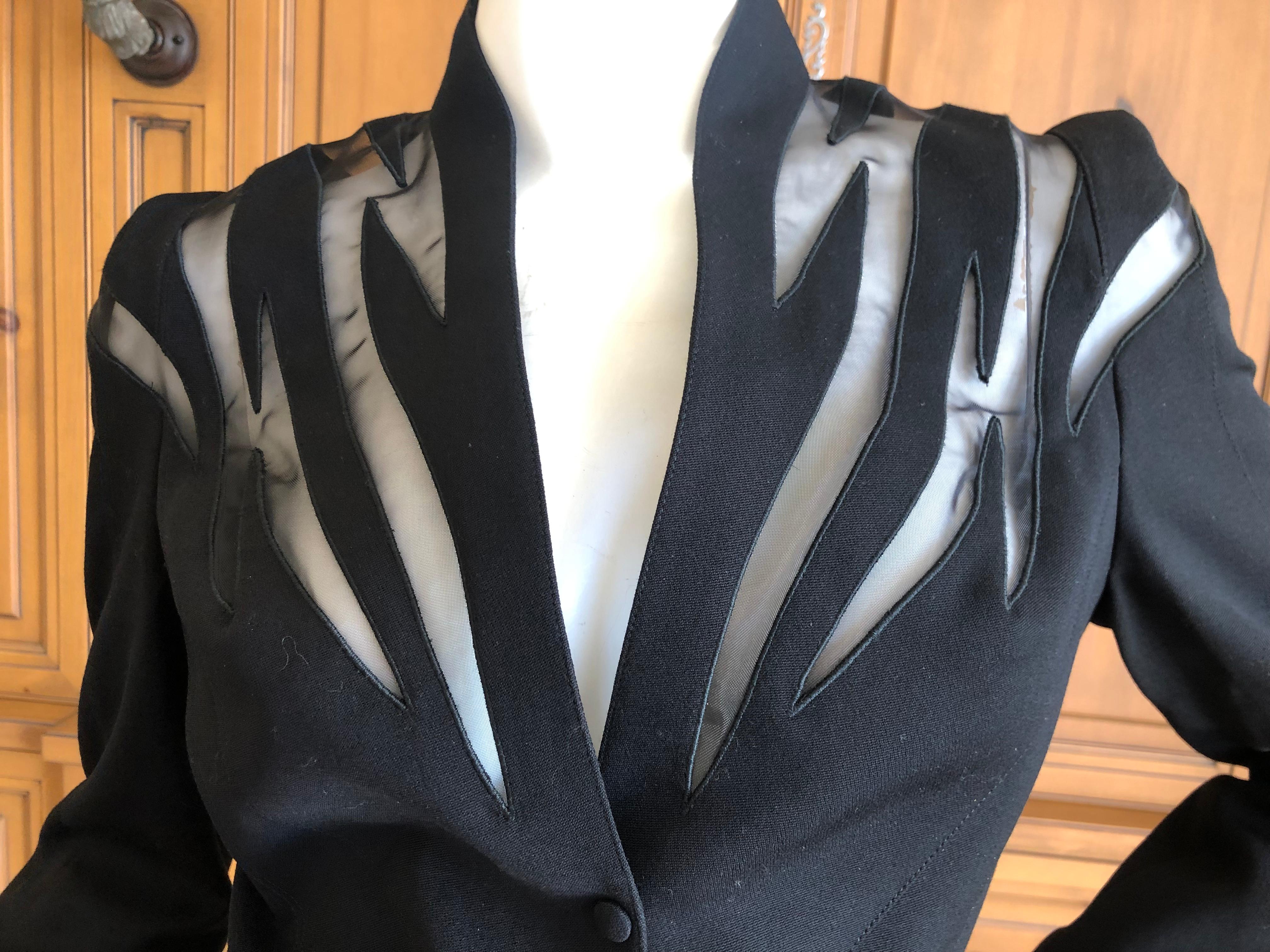 Thierry Mugler Vintage 1980's Black Peplum Suit with Sheer Flame Pattern Details For Sale 4