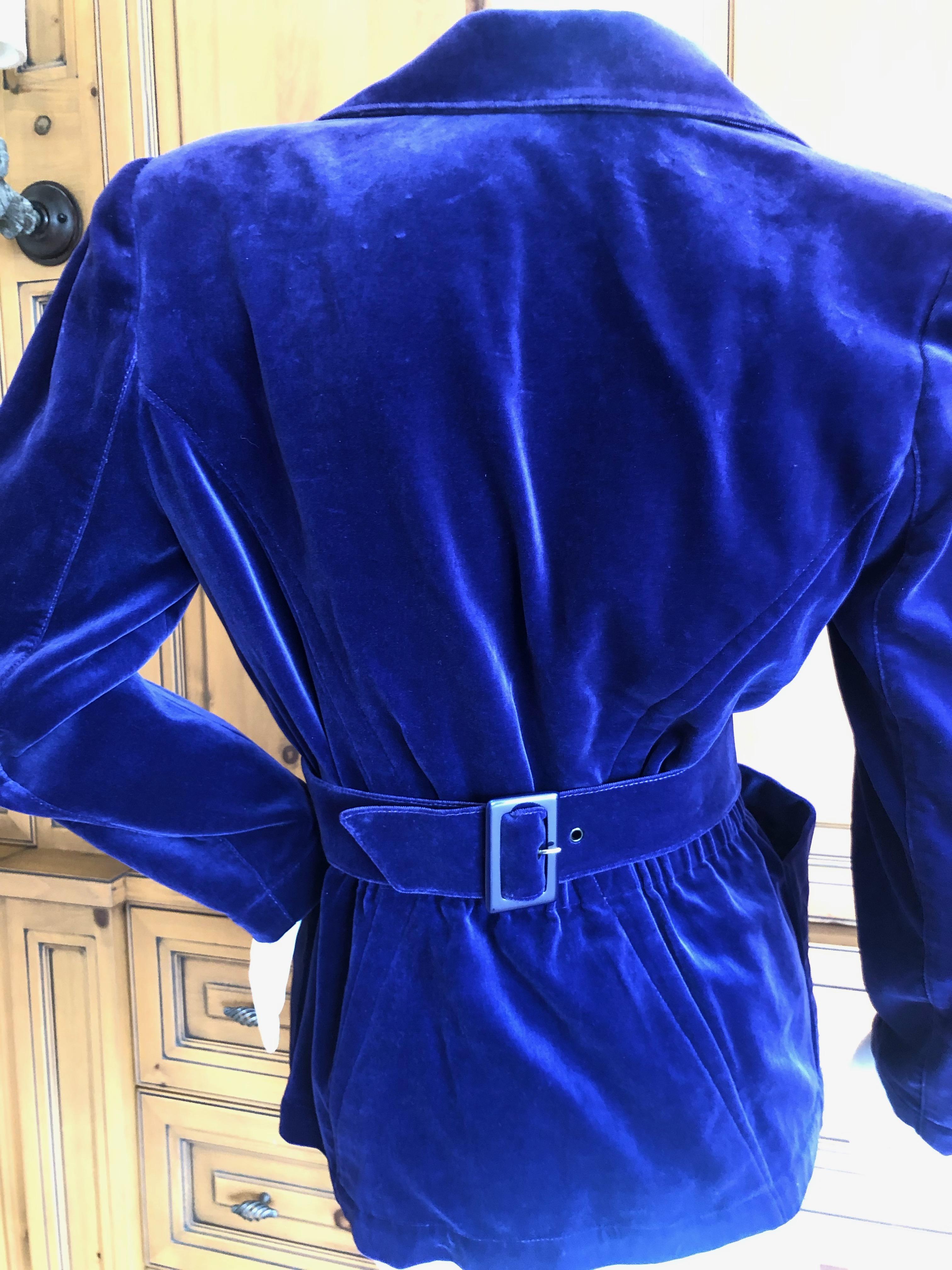 Women's Thierry Mugler Vintage 1980's Blue Velvet Jacket with Back Belt For Sale