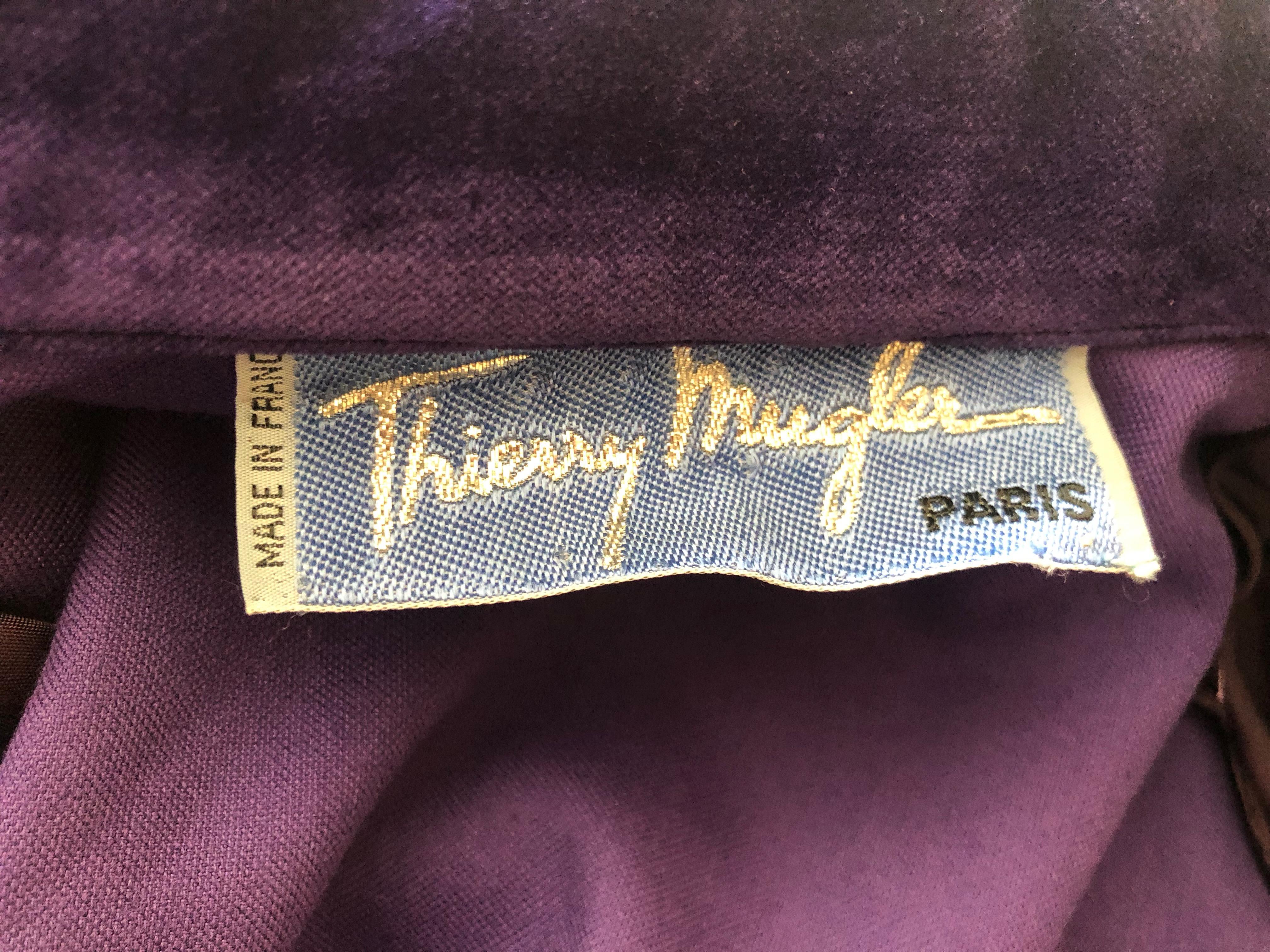 Thierry Mugler Vintage 1980's Blue Velvet Jacket with Back Belt For Sale 1