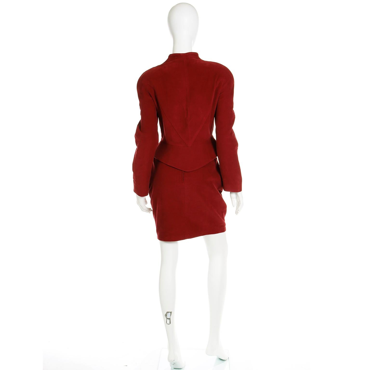 Women's Thierry Mugler Vintage 1980s Brick Red Jacket & Skirt Suit Deadstock w Tags