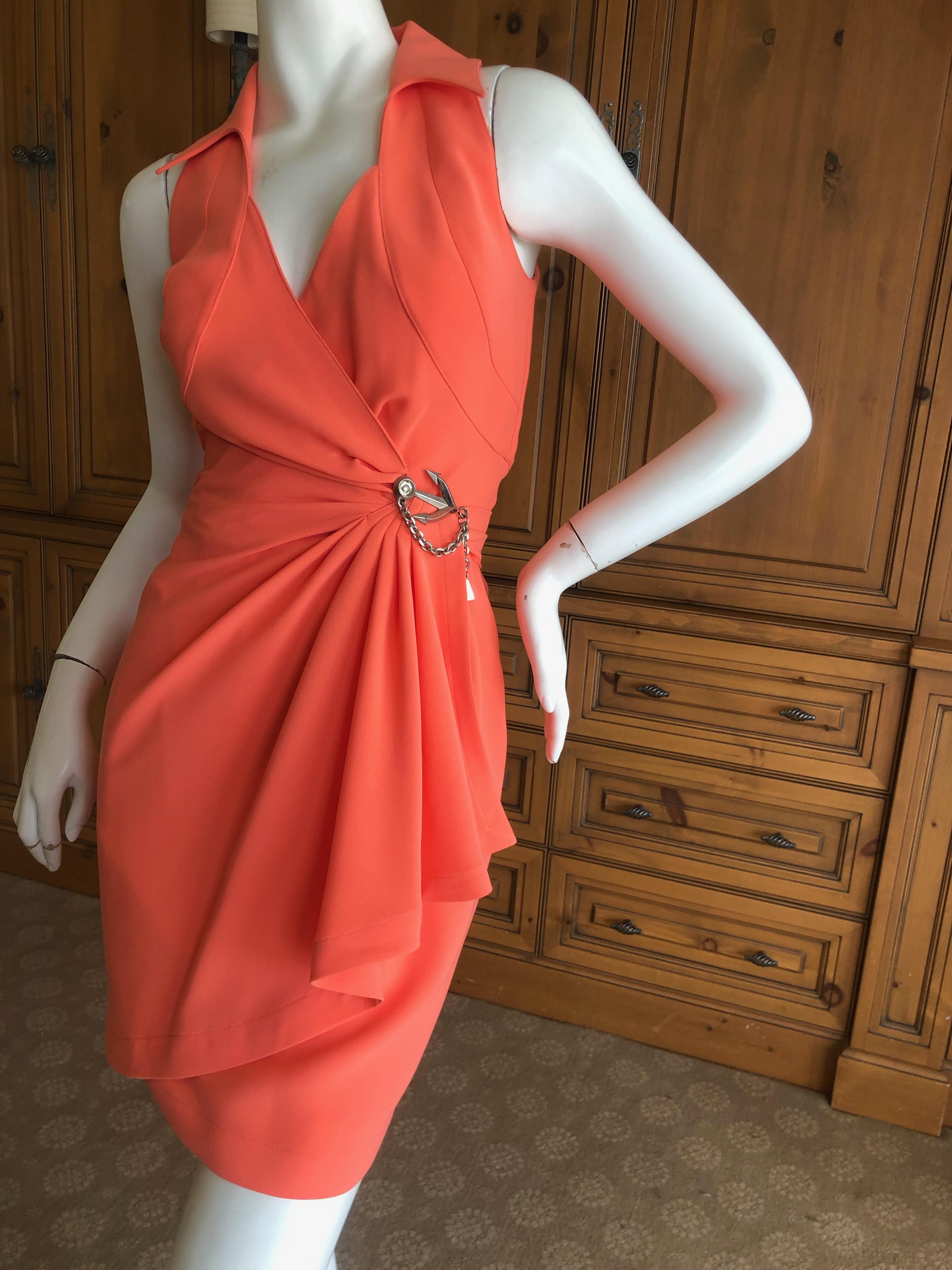 Women's Thierry Mugler Vintage 1980's Coral Wrap Dress w Nautical Anchor Detail For Sale