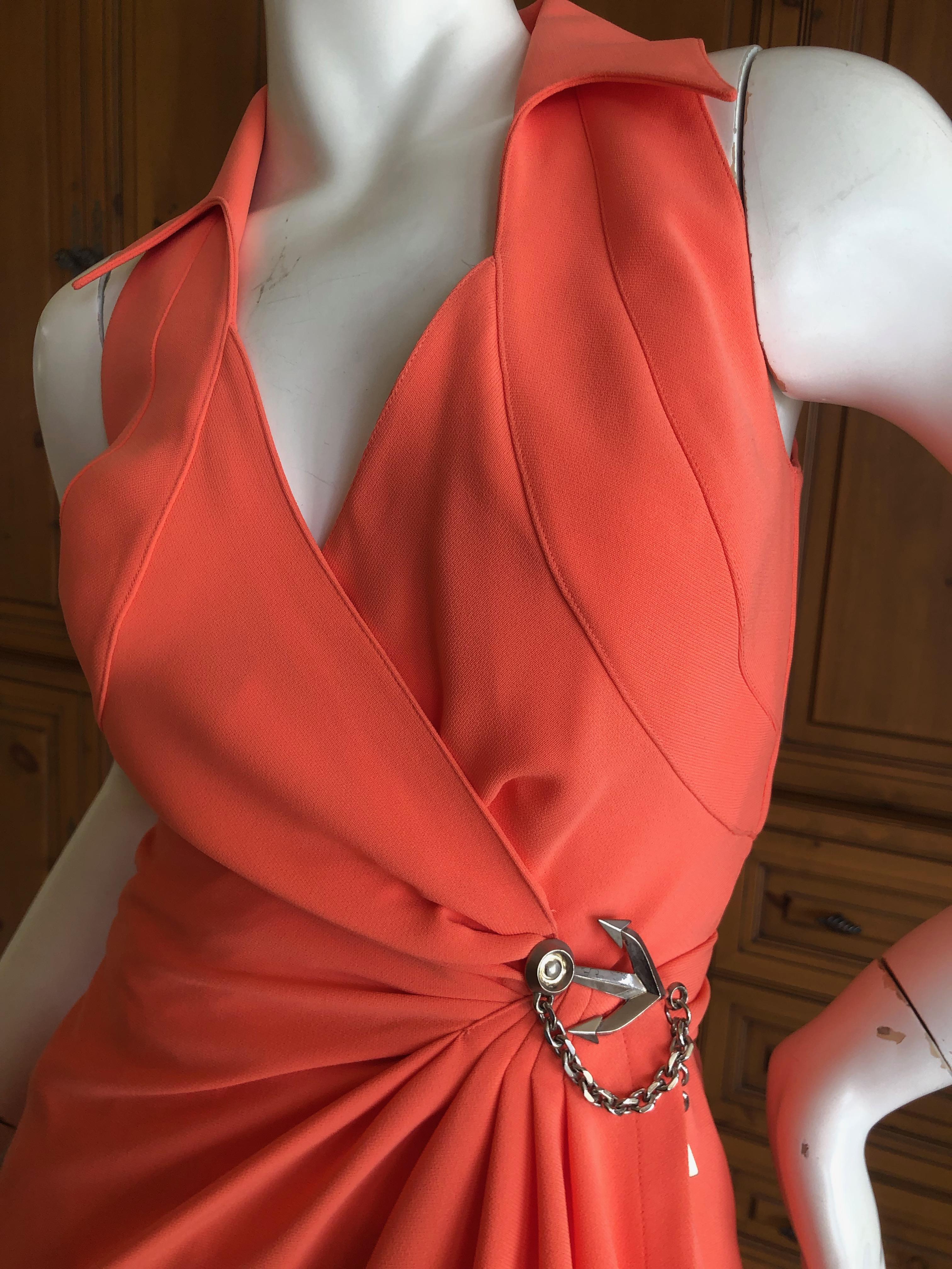 Thierry Mugler Vintage 1980's Coral Wrap Dress w Nautical Anchor Detail For Sale 2