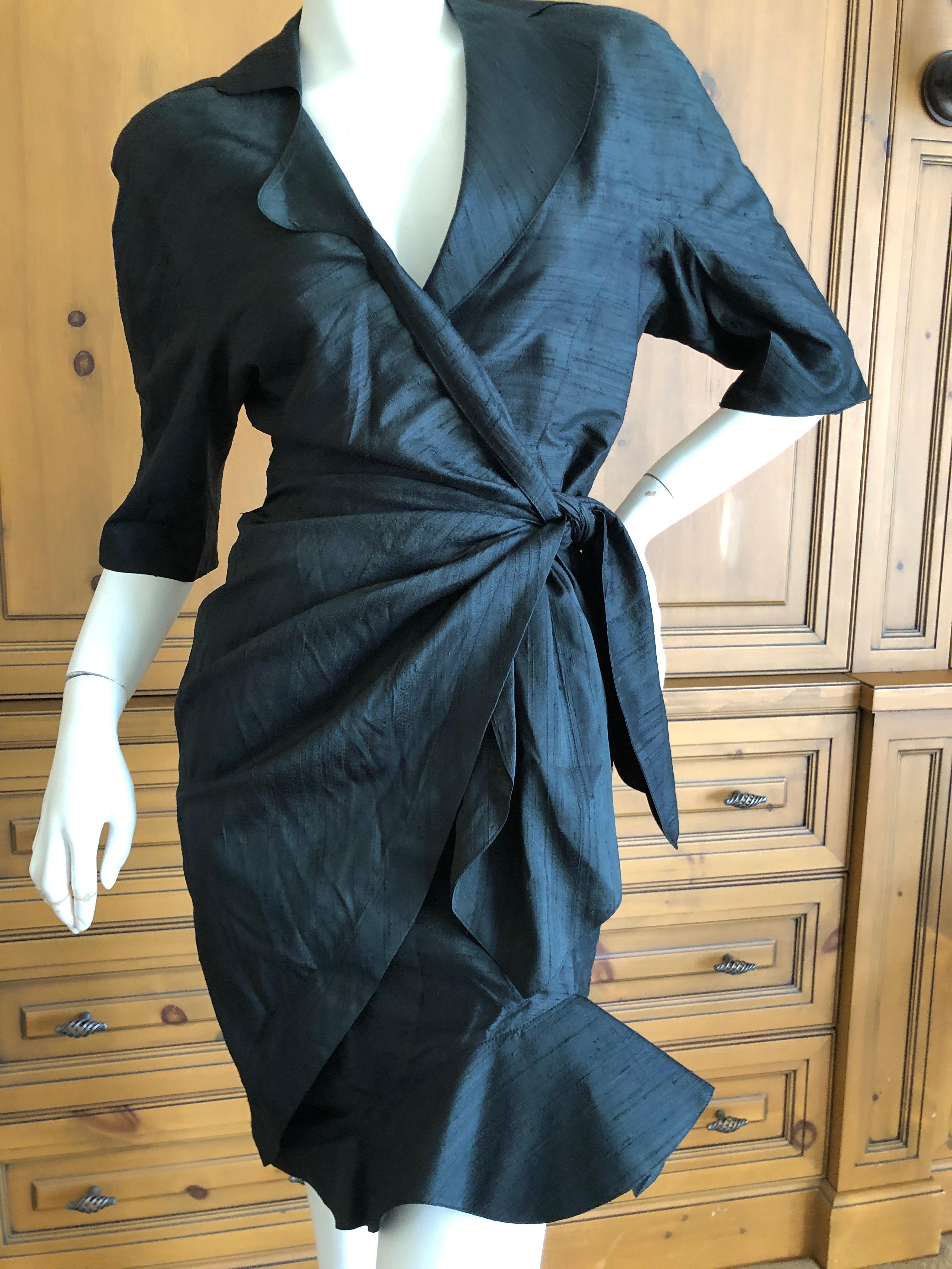 Thierry Mugler Vintage 1980's Dupioni Silk Little Black Dress In Excellent Condition For Sale In Cloverdale, CA