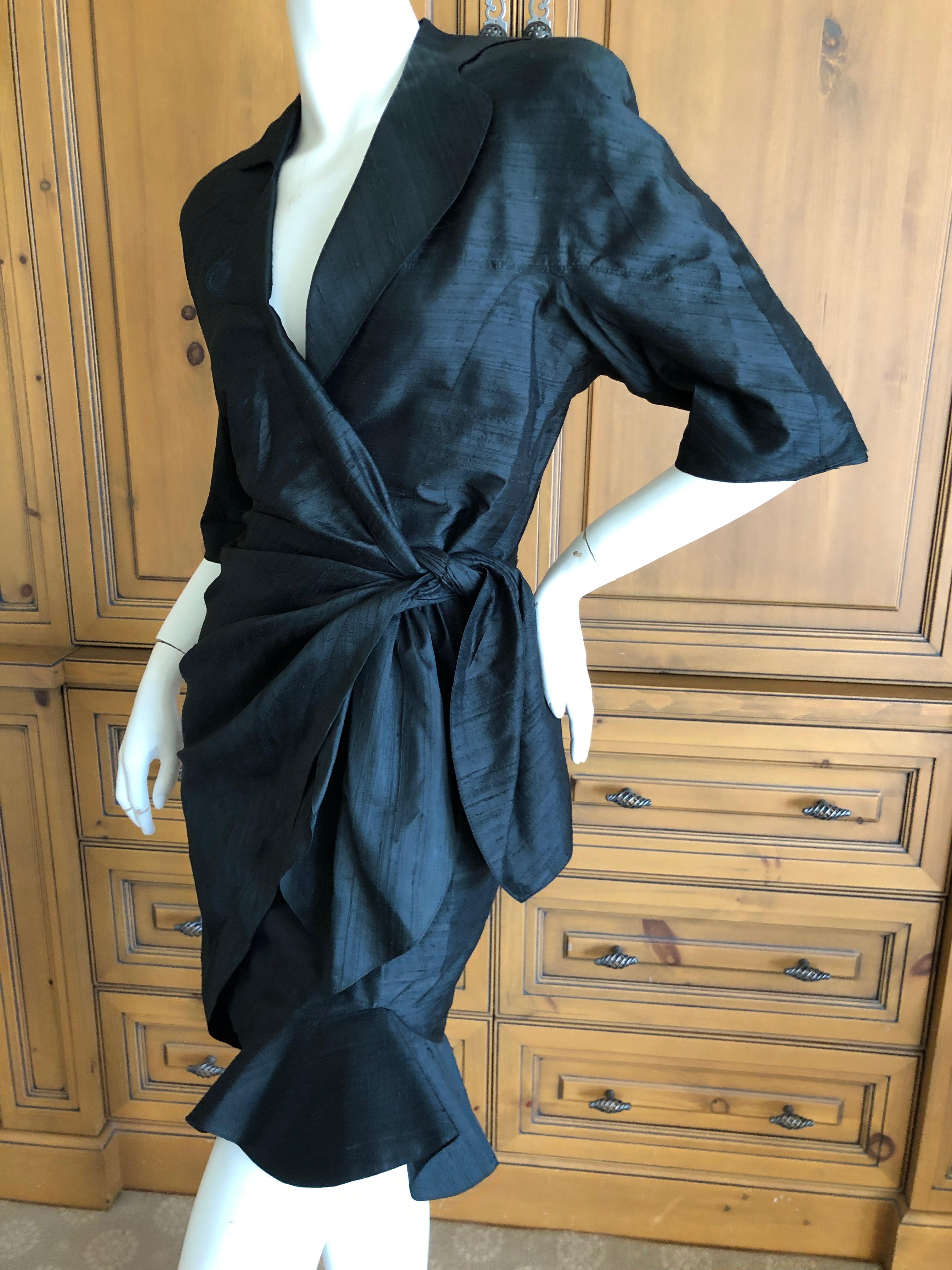 Women's Thierry Mugler Vintage 1980's Dupioni Silk Little Black Dress For Sale
