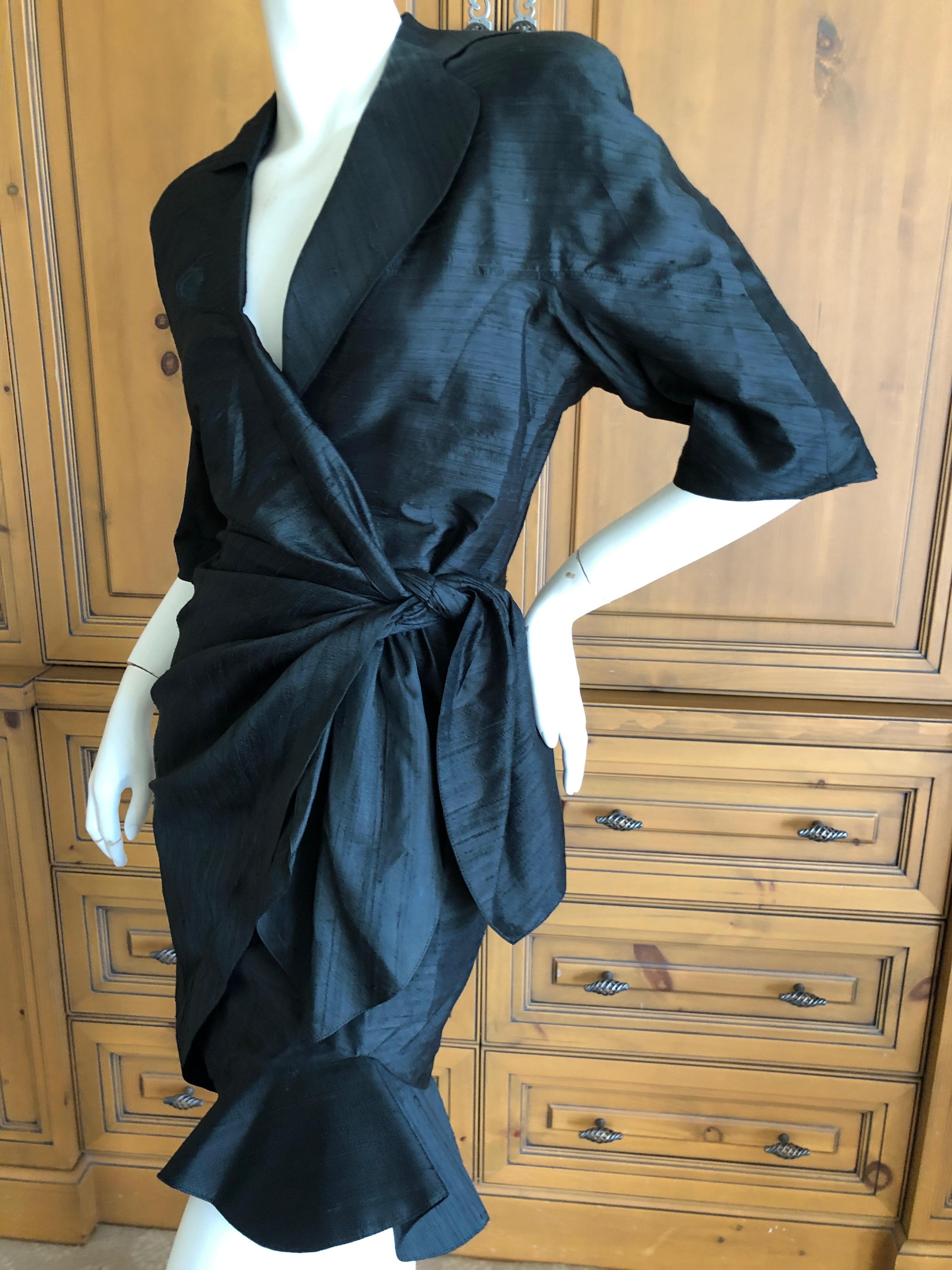 Thierry Mugler Vintage 1980's Dupioni Silk Little Black Dress For Sale 1