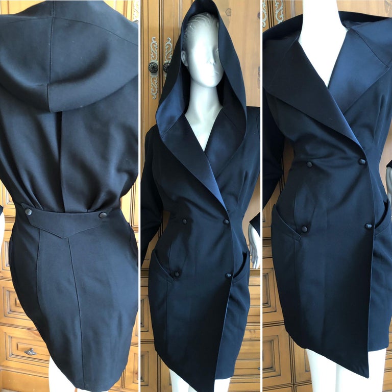 green emerald velvet dress Thierry Mugler Vintage Black Wool Coat Style Dress W Stand Up Collar – Modig main image 1