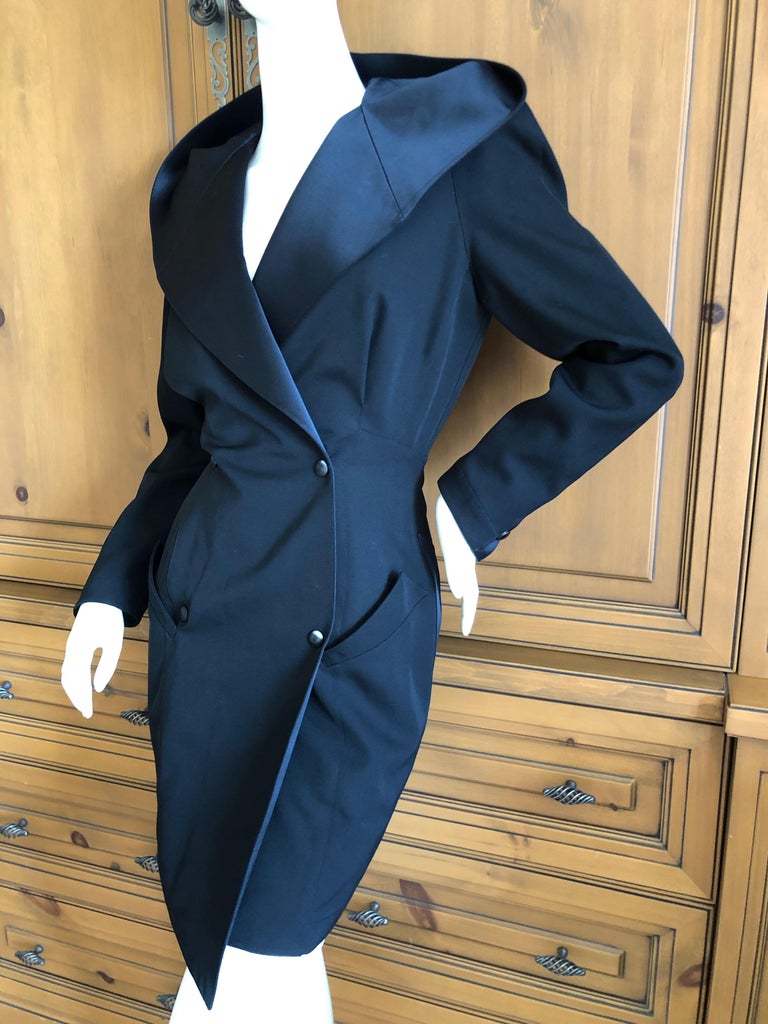 Thierry Mugler Vintage 1980's Hooded Tuxedo Dress with Satin Thierry Mugler Vintage 1980's Hooded Tuxedo Dress with Satin