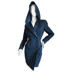 Thierry Mugler Vintage 1980's Hooded Tuxedo Dress with Satin Lapels