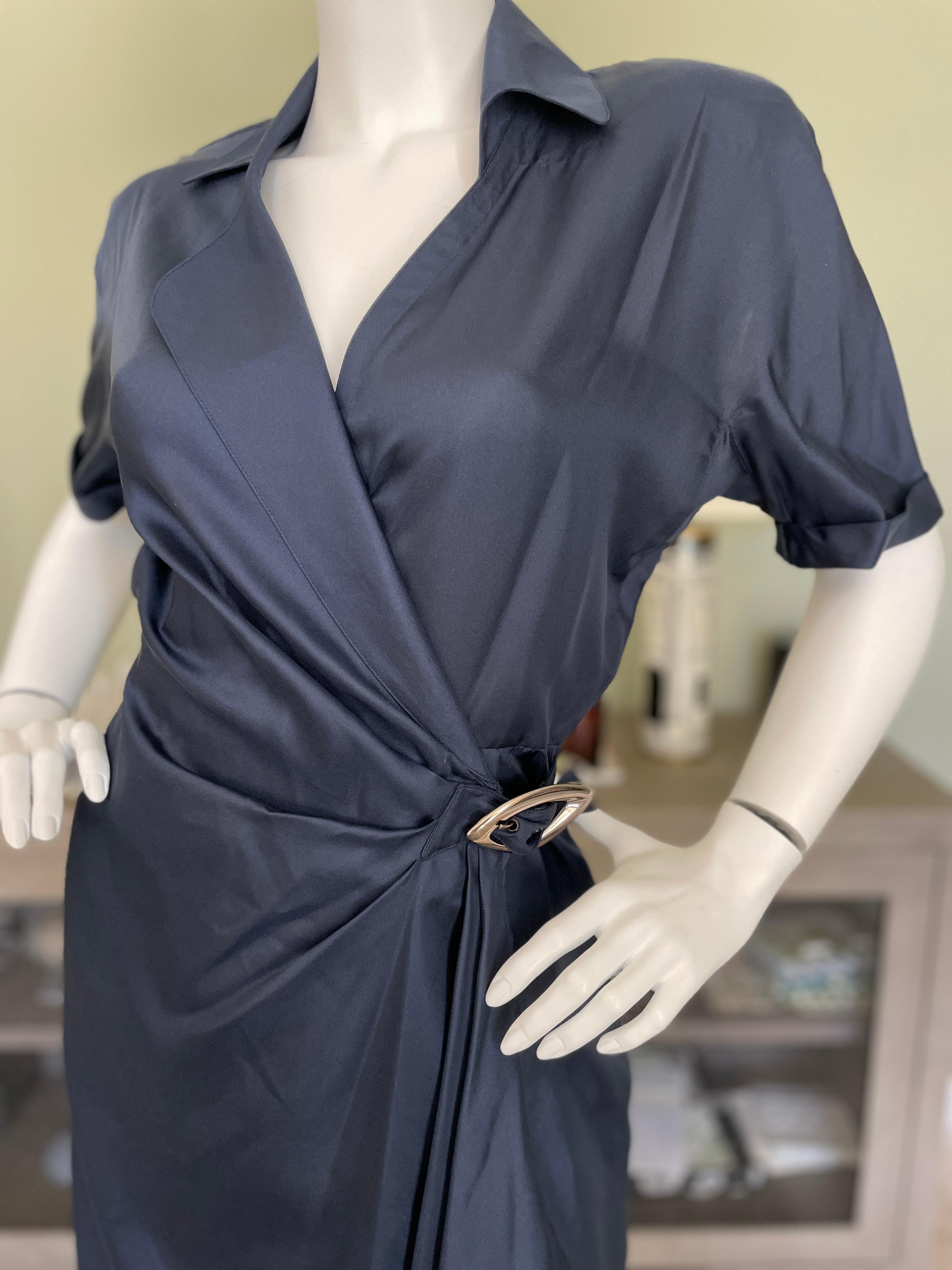 navy silk wrap dress