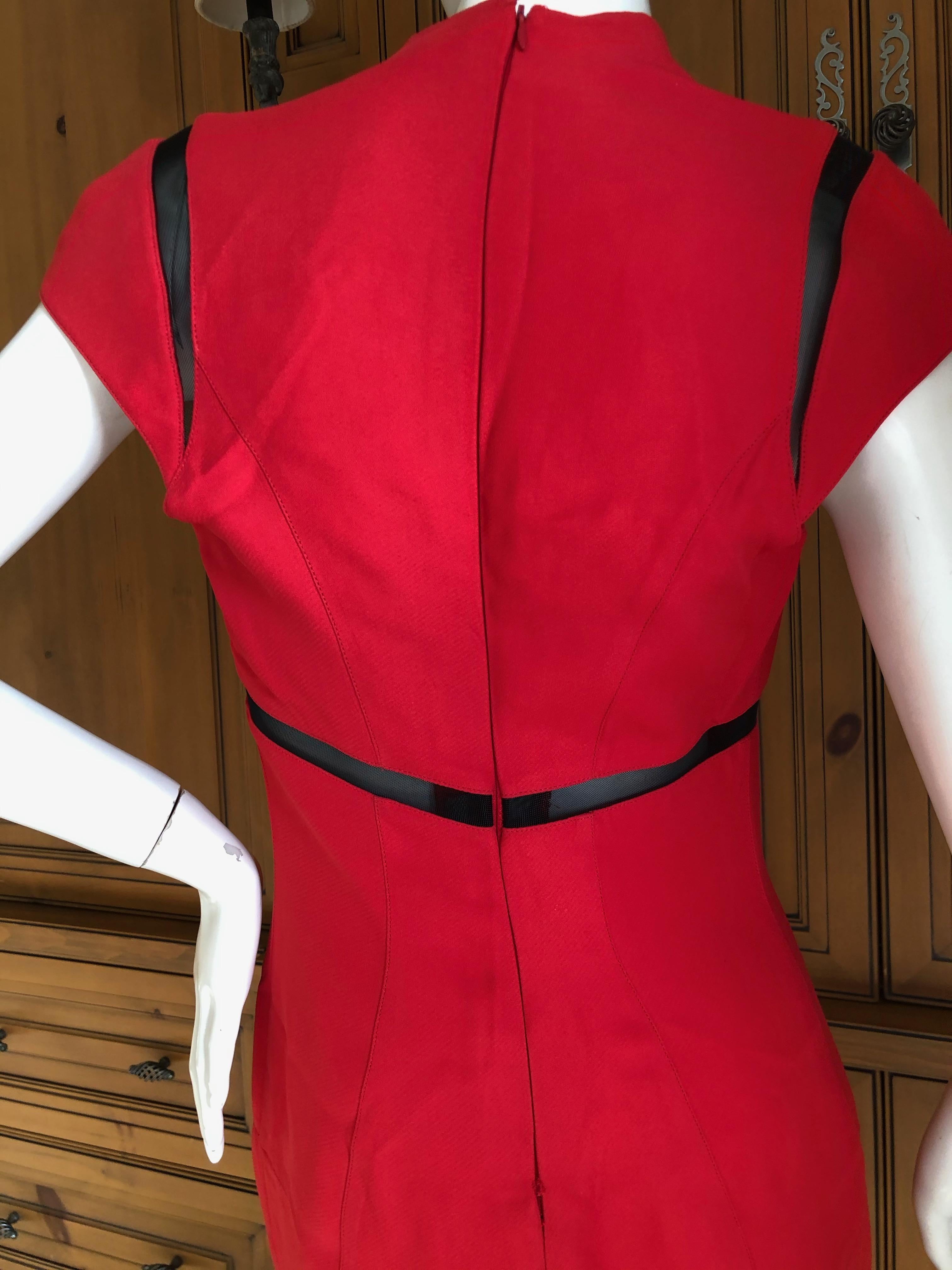 Thierry Mugler Vintage 1980's Red Cocktail Dress with Sheer Inserts For Sale 5