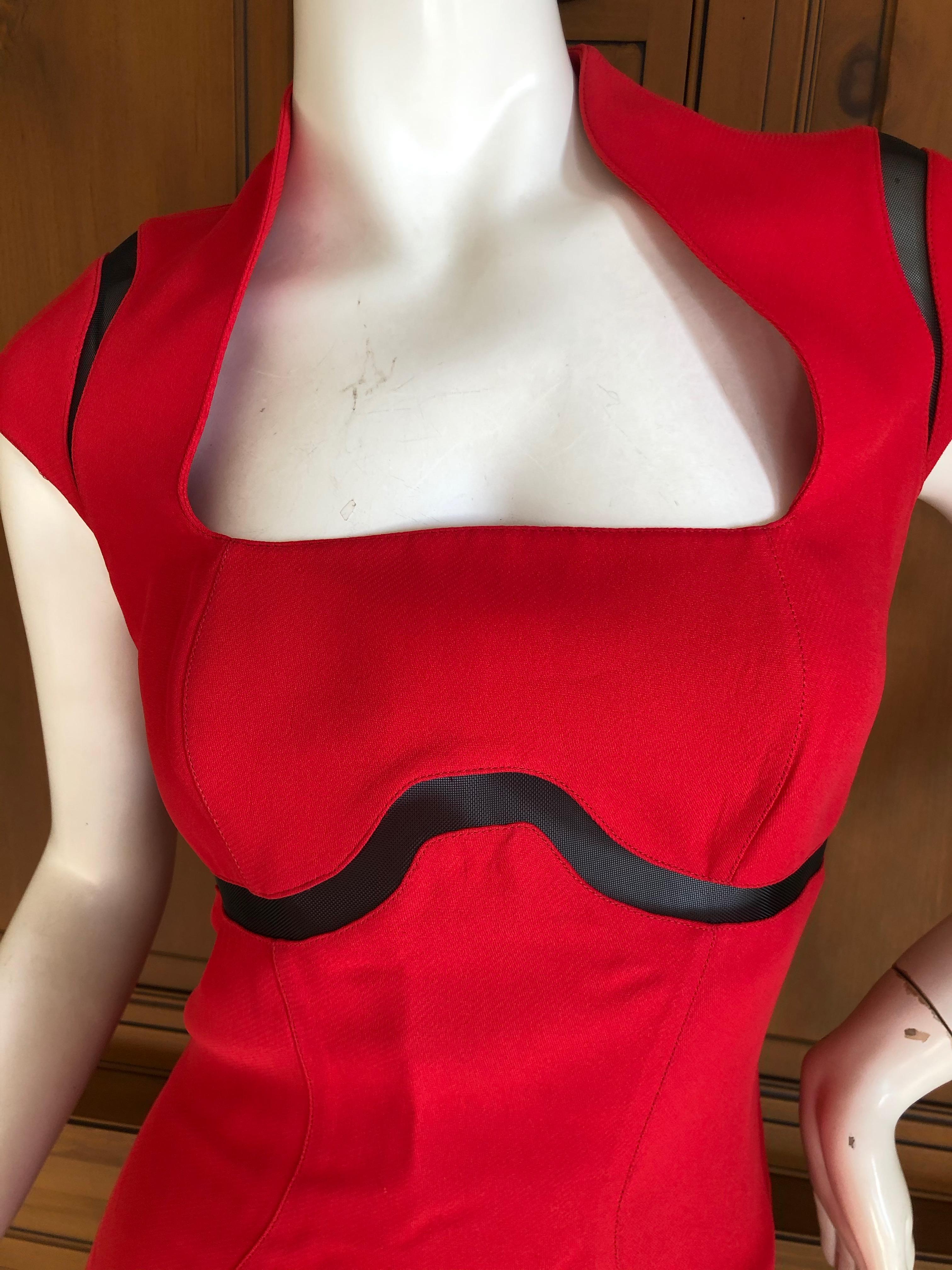 Thierry Mugler Vintage 1980's Red Cocktail Dress with Sheer Inserts In Excellent Condition For Sale In Cloverdale, CA