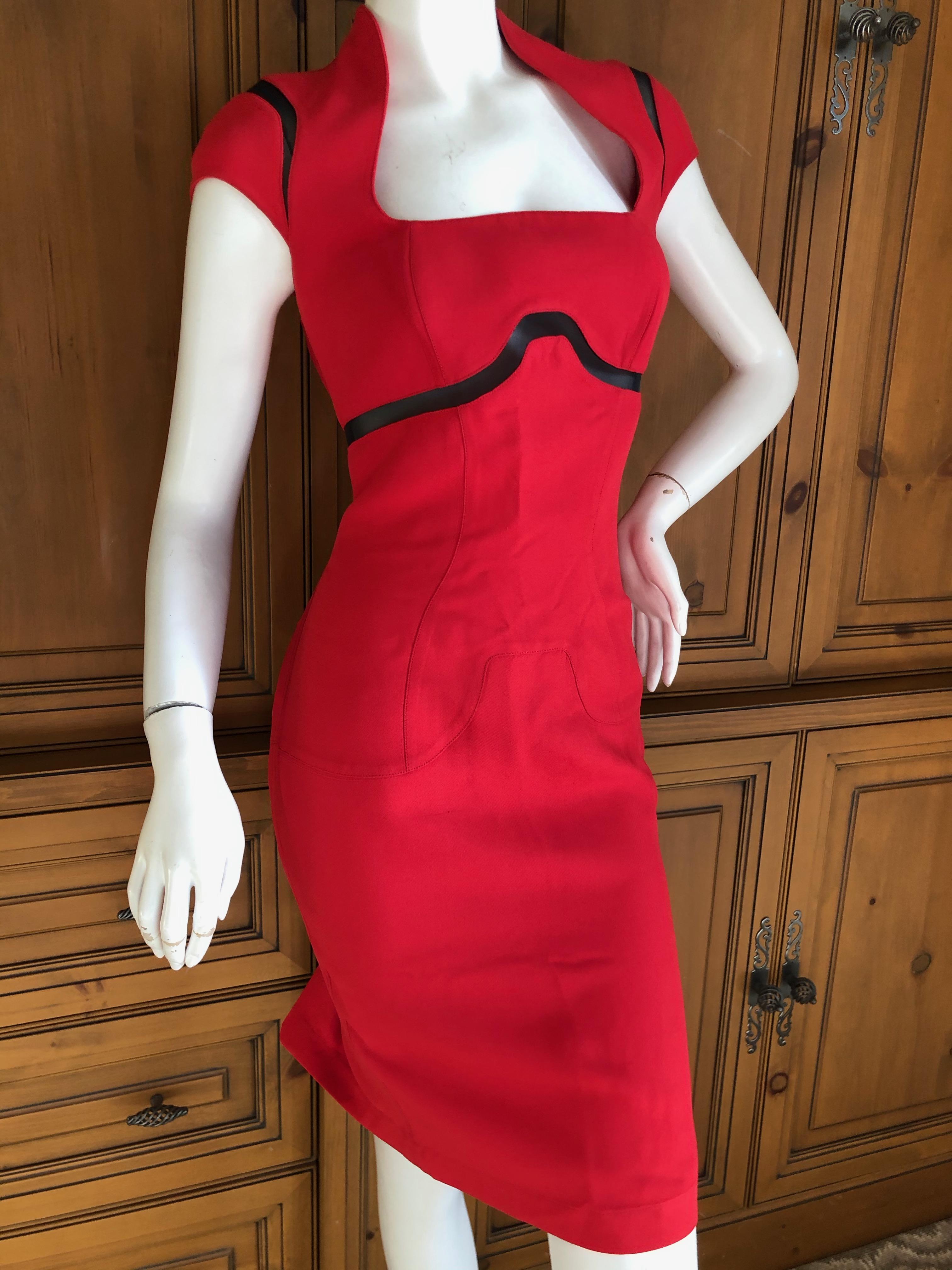 Women's Thierry Mugler Vintage 1980's Red Cocktail Dress with Sheer Inserts For Sale