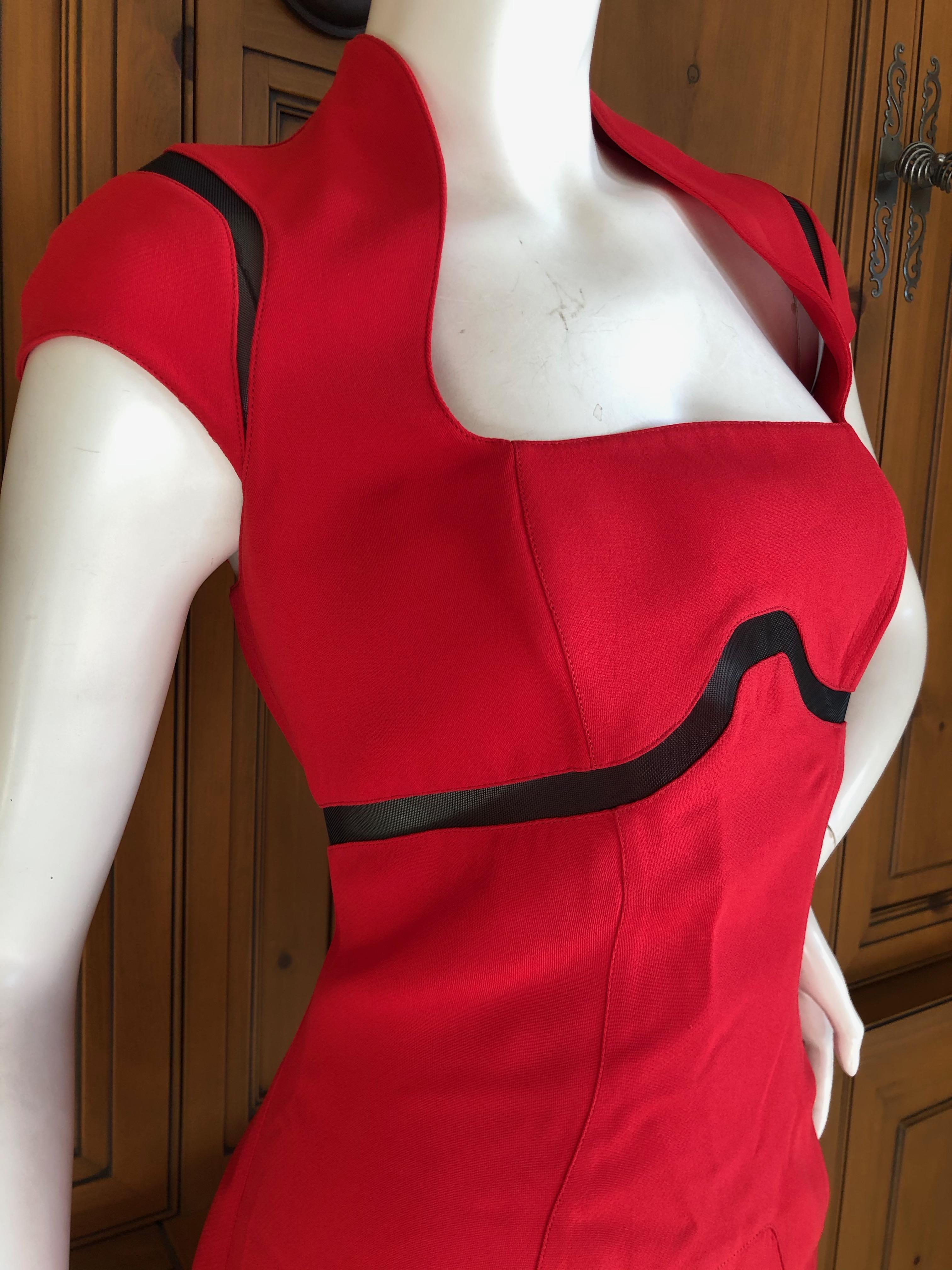Thierry Mugler Vintage 1980's Red Cocktail Dress with Sheer Inserts For Sale 1