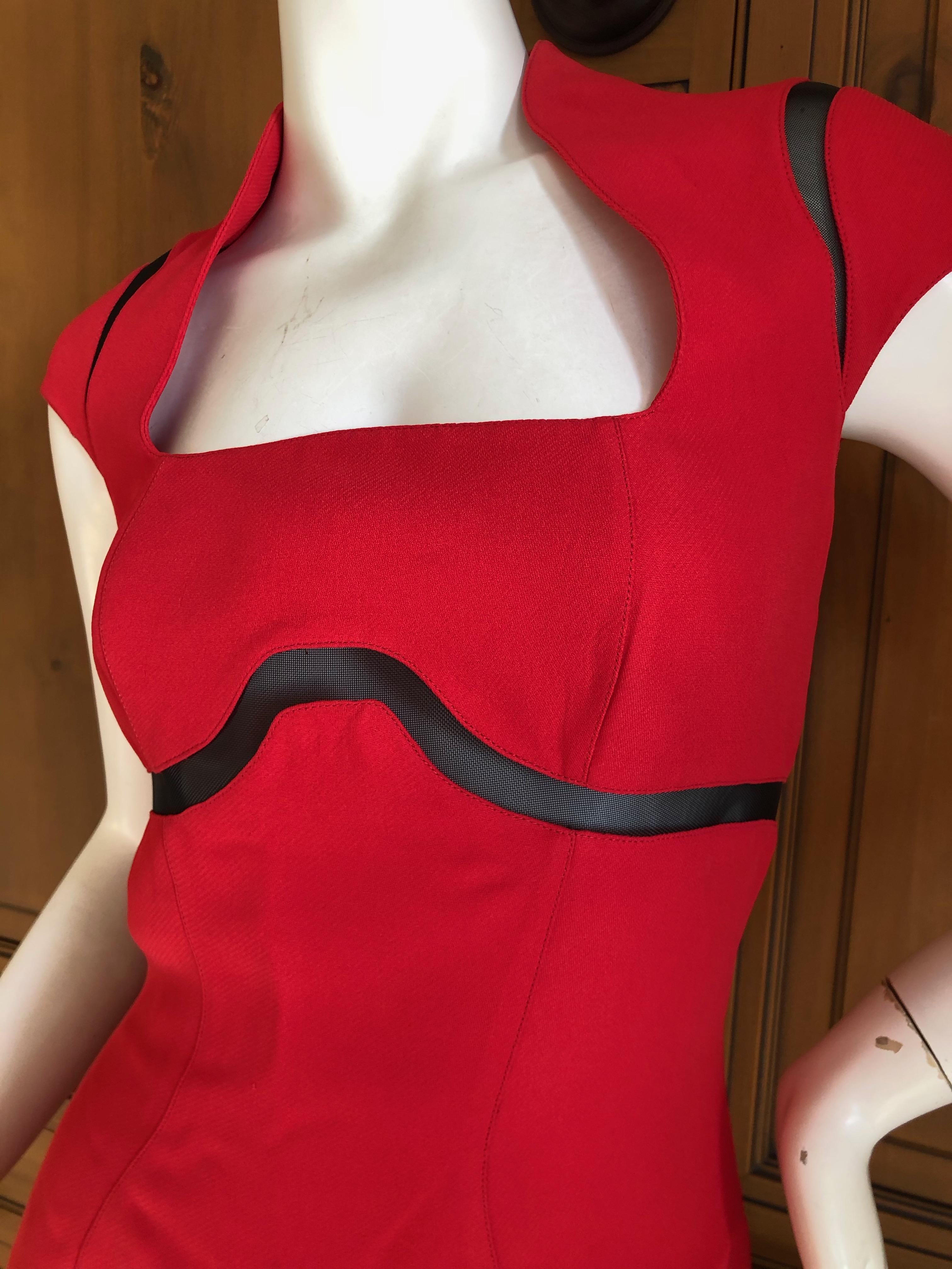 Thierry Mugler Vintage 1980's Red Cocktail Dress with Sheer Inserts For Sale 2
