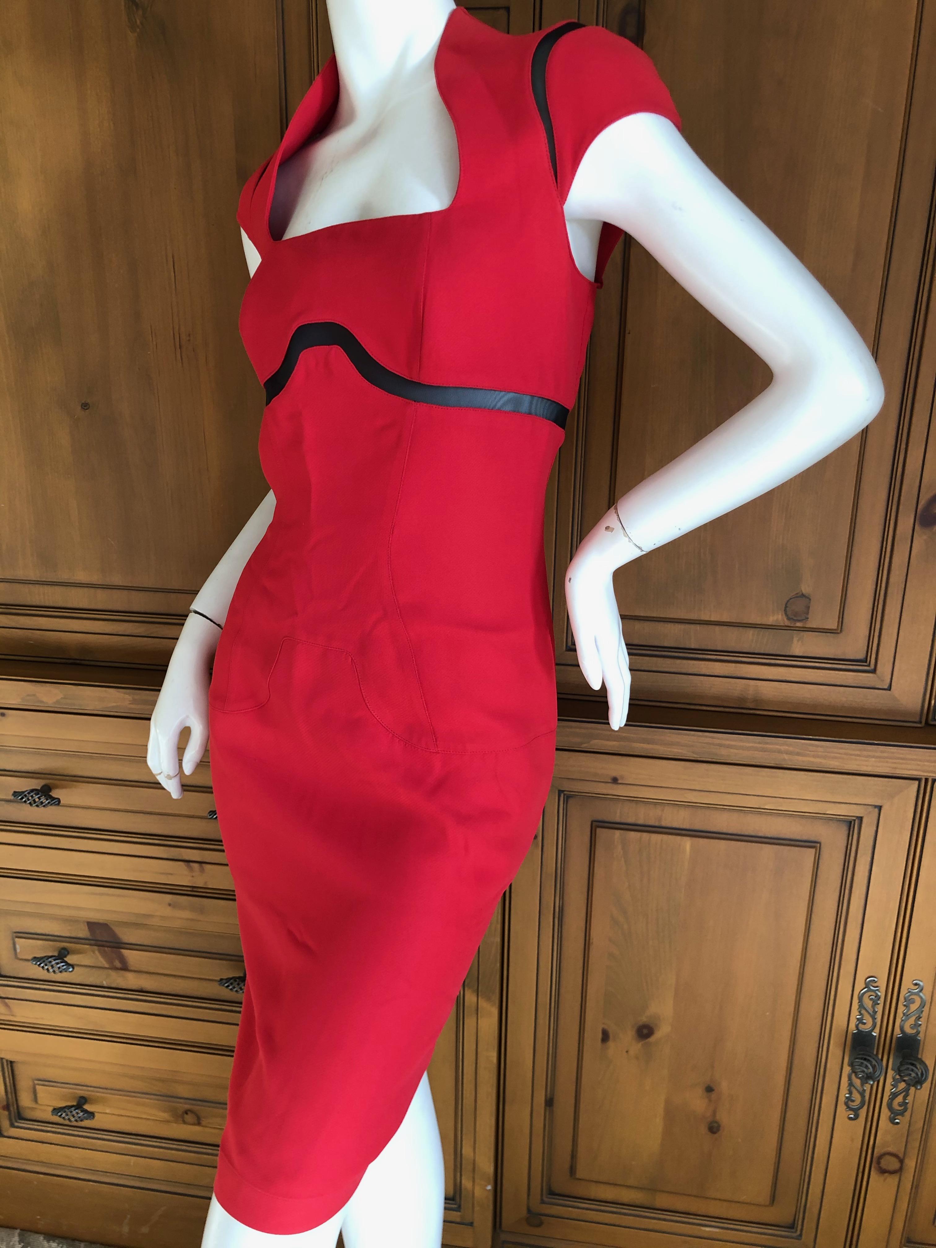 Thierry Mugler Vintage 1980's Red Cocktail Dress with Sheer Inserts For Sale 3