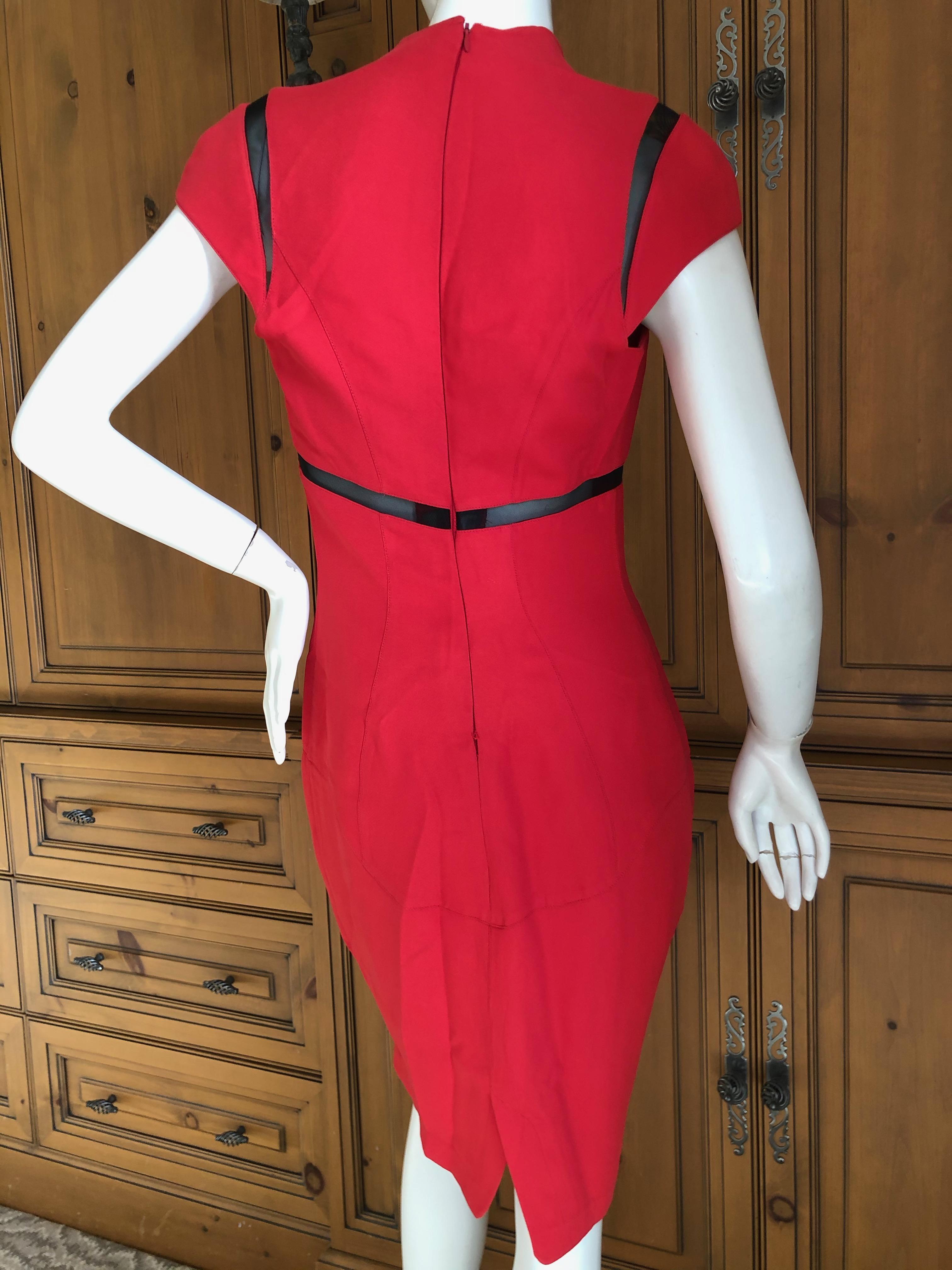 Thierry Mugler Vintage 1980's Red Cocktail Dress with Sheer Inserts For Sale 4