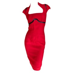 Thierry Mugler Vintage 1980's Red Cocktail Dress with Sheer Inserts