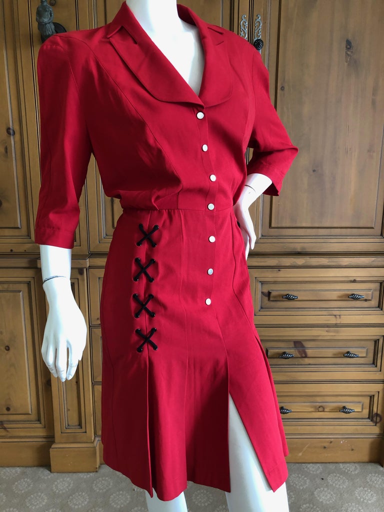 Thierry Mugler Vintage 1980's Red Cotton Dress with Corset Lace Up ...