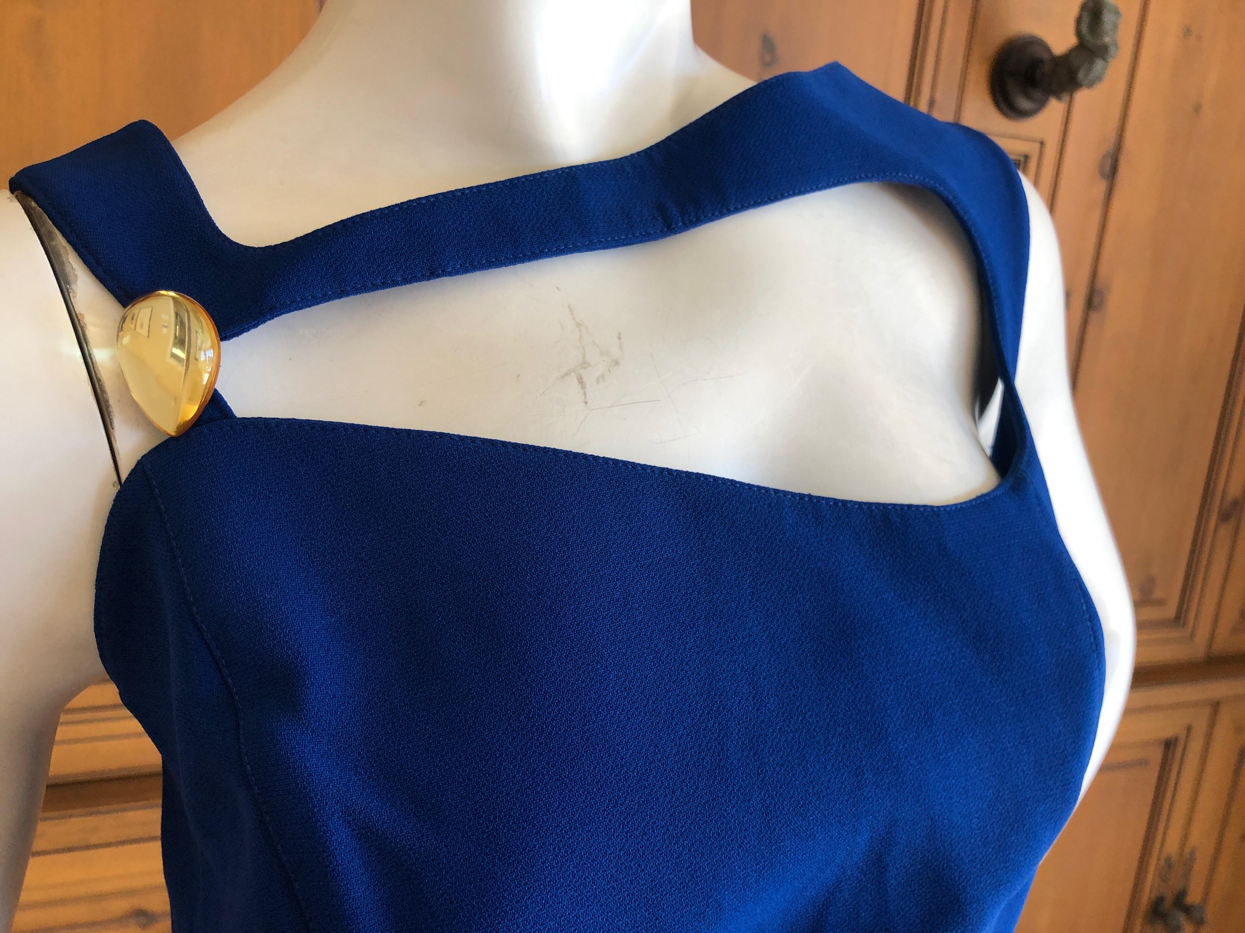 Thierry Mugler Vintage 1980's Royal Blue Cut Out Maxi Dress Size L In Excellent Condition For Sale In Cloverdale, CA