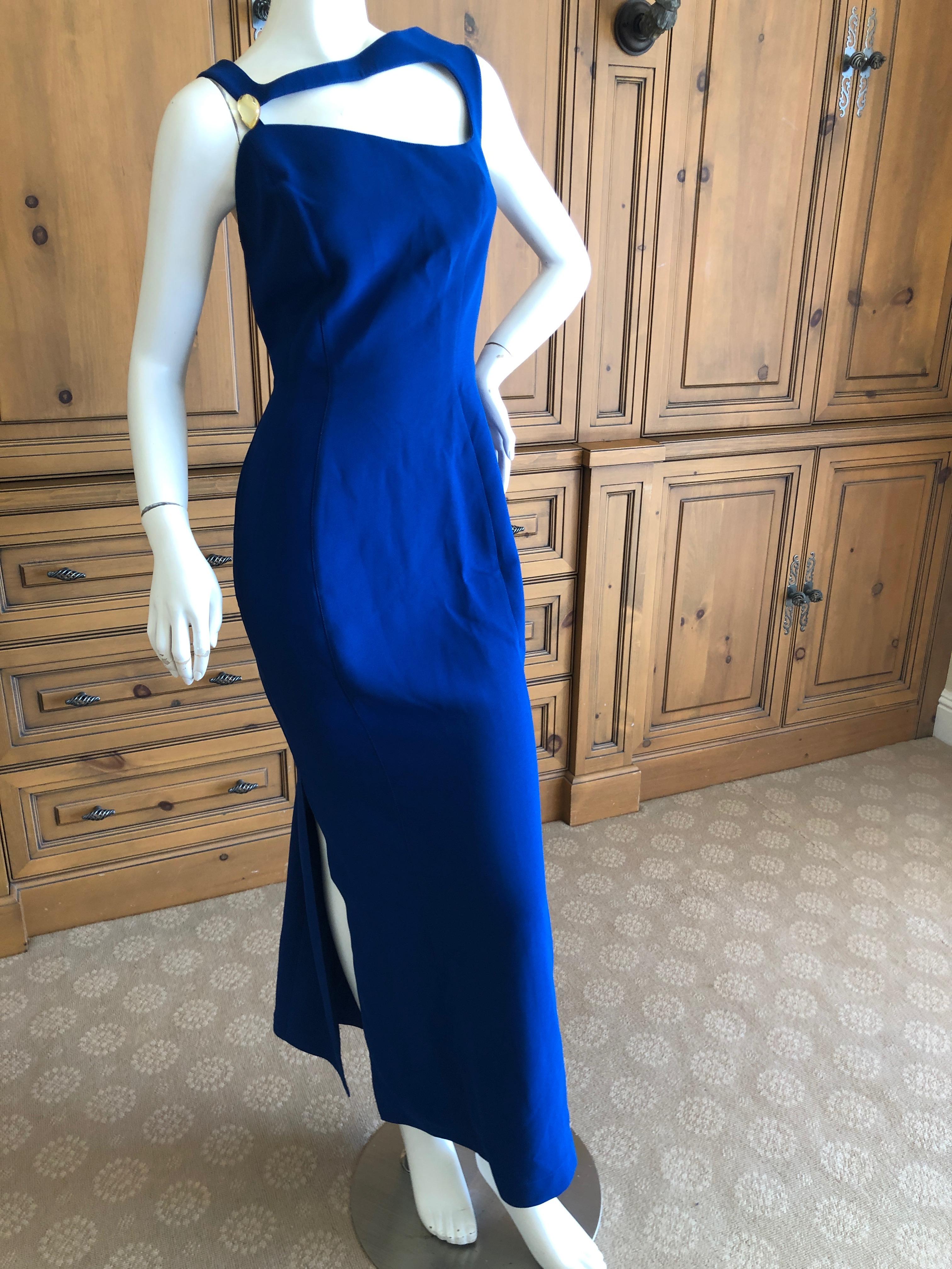 Women's Thierry Mugler Vintage 1980's Royal Blue Cut Out Maxi Dress Size L For Sale