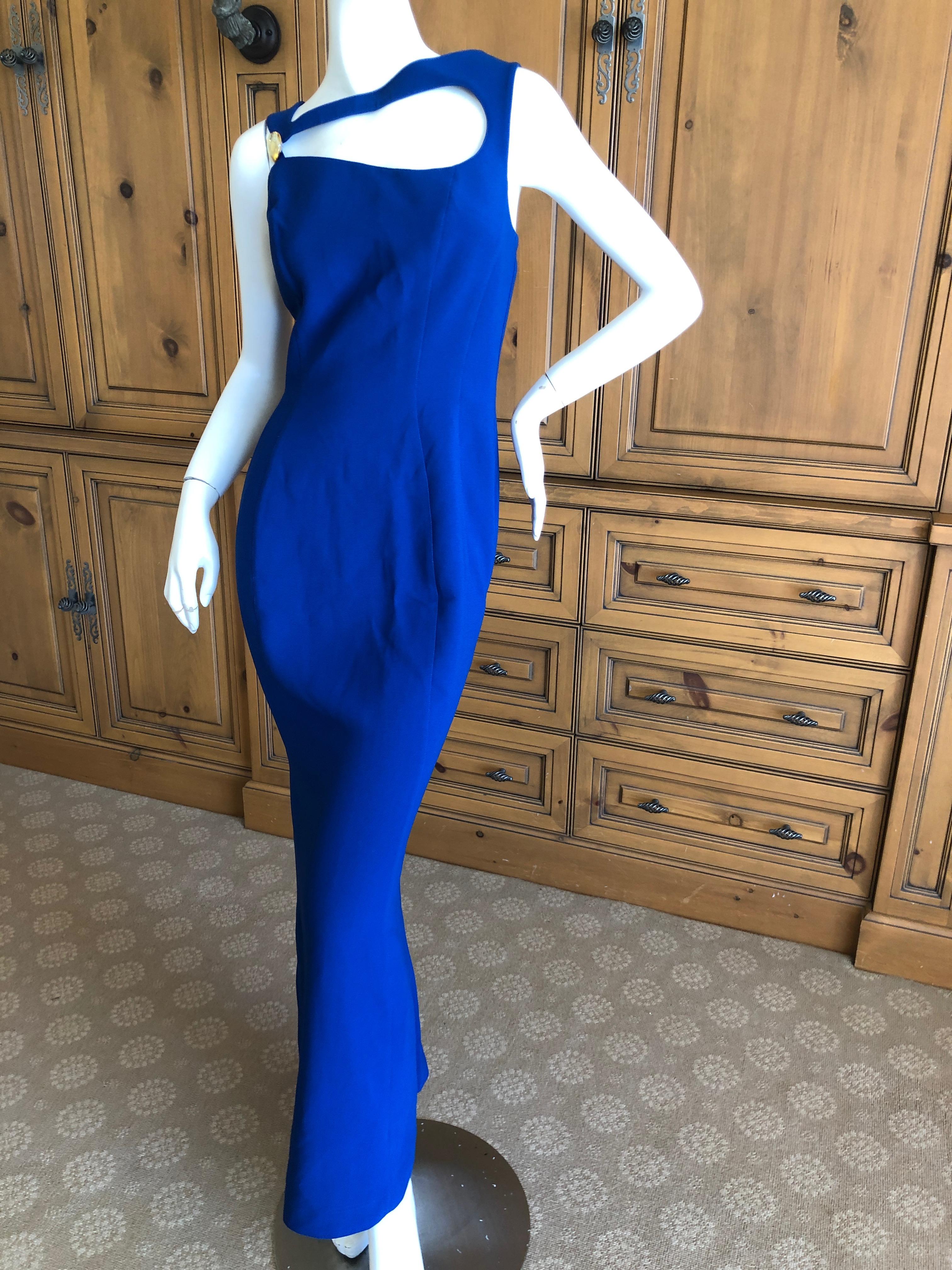 Thierry Mugler Vintage 1980's Royal Blue Cut Out Maxi Dress Size L For Sale 1