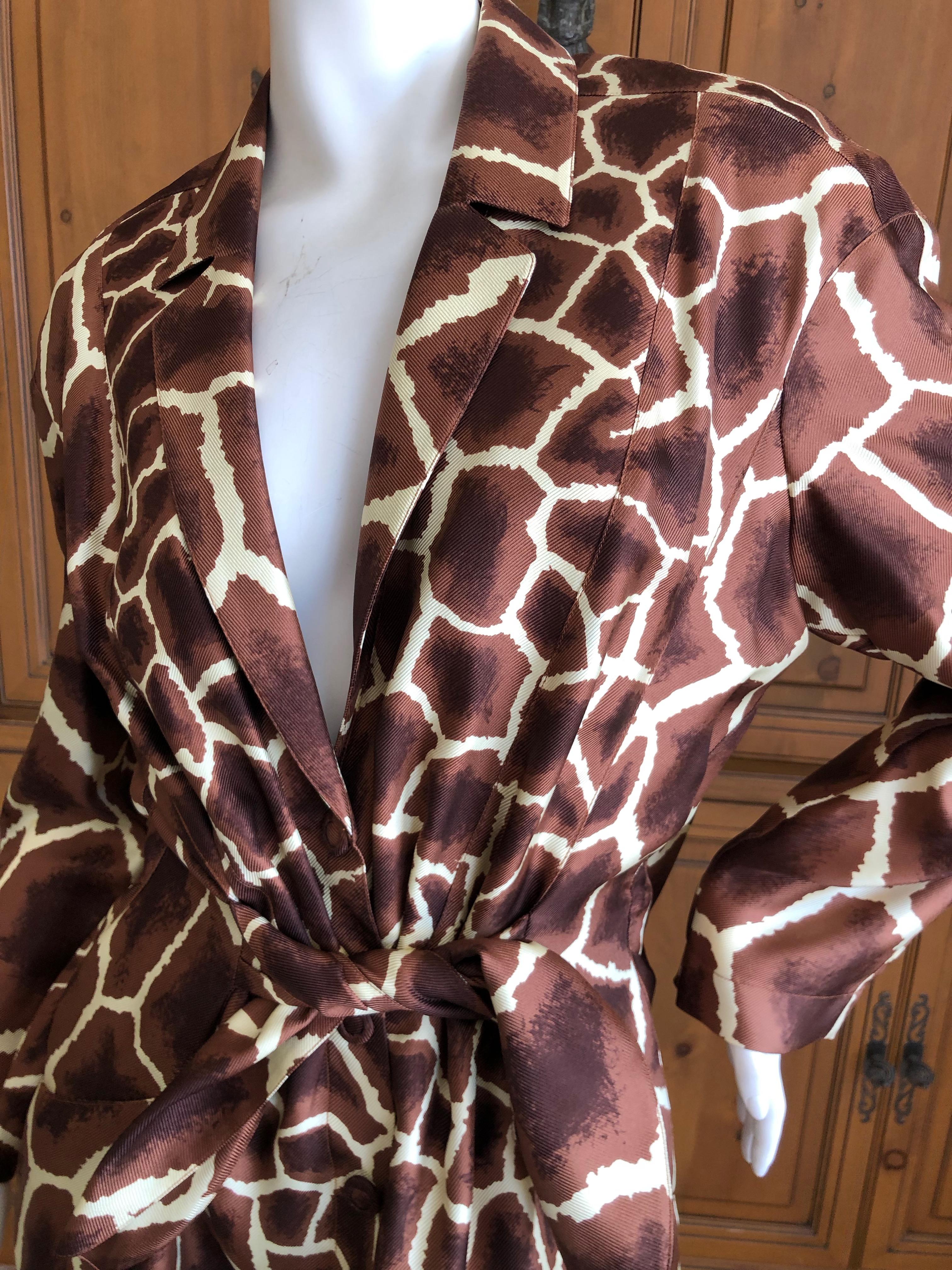 Black Thierry Mugler Vintage 1980's Silk Scarf Twill Giraffe Pattern Dress  For Sale