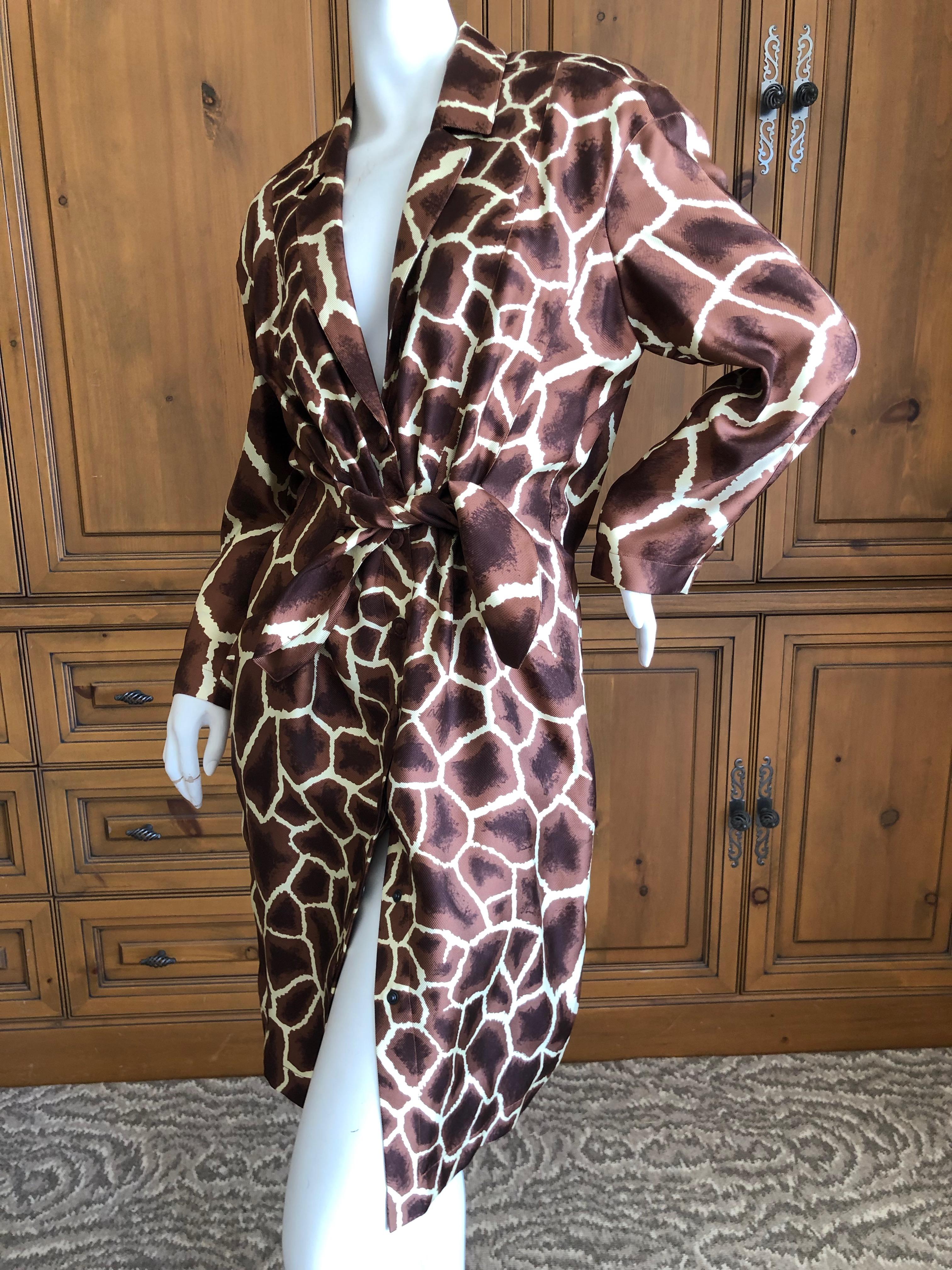 Thierry Mugler Vintage 1980's Silk Scarf Twill Giraffe Pattern Dress  In Excellent Condition For Sale In Cloverdale, CA