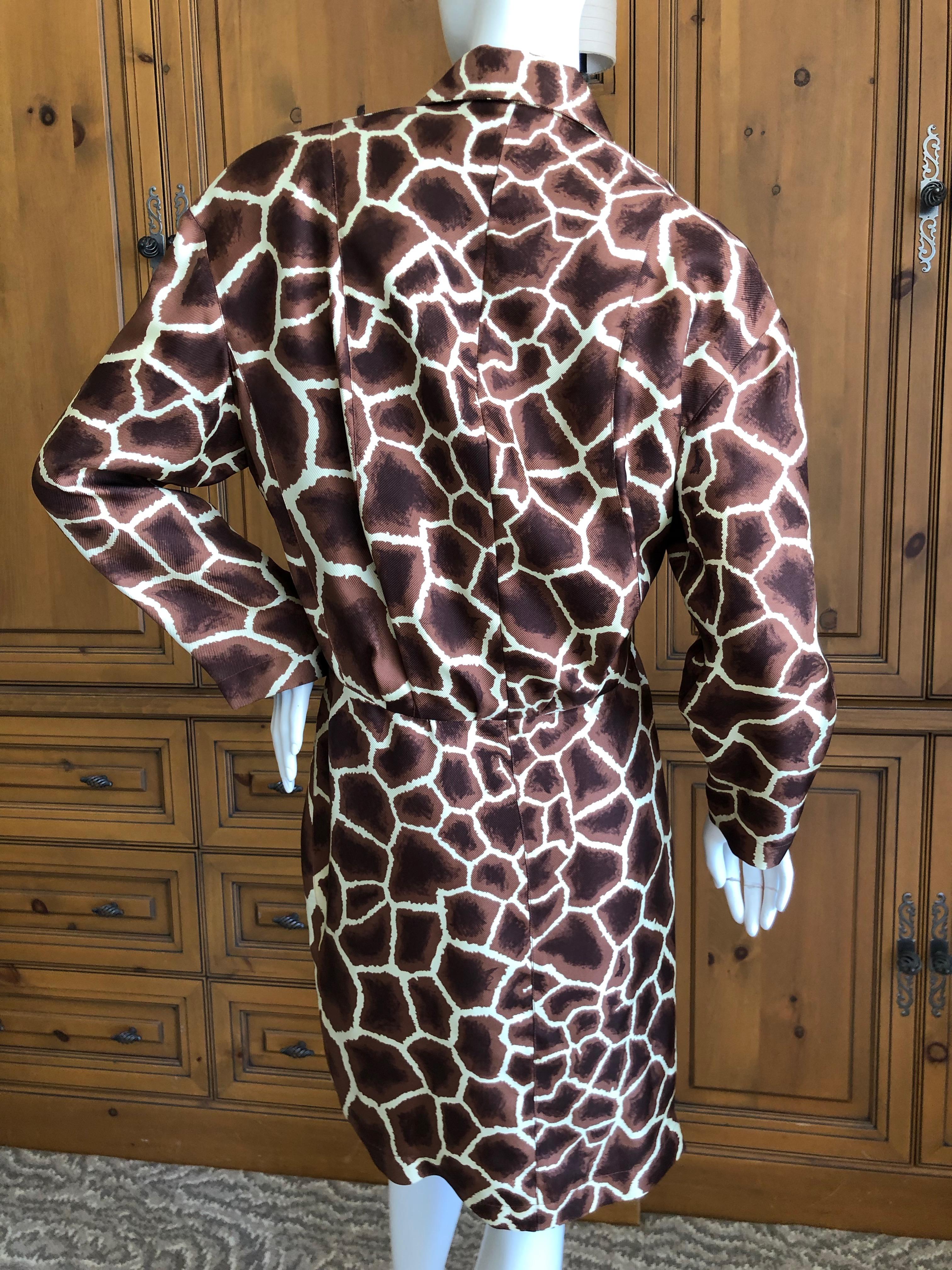 Thierry Mugler Vintage 1980's Silk Scarf Twill Giraffe Pattern Dress  For Sale 1