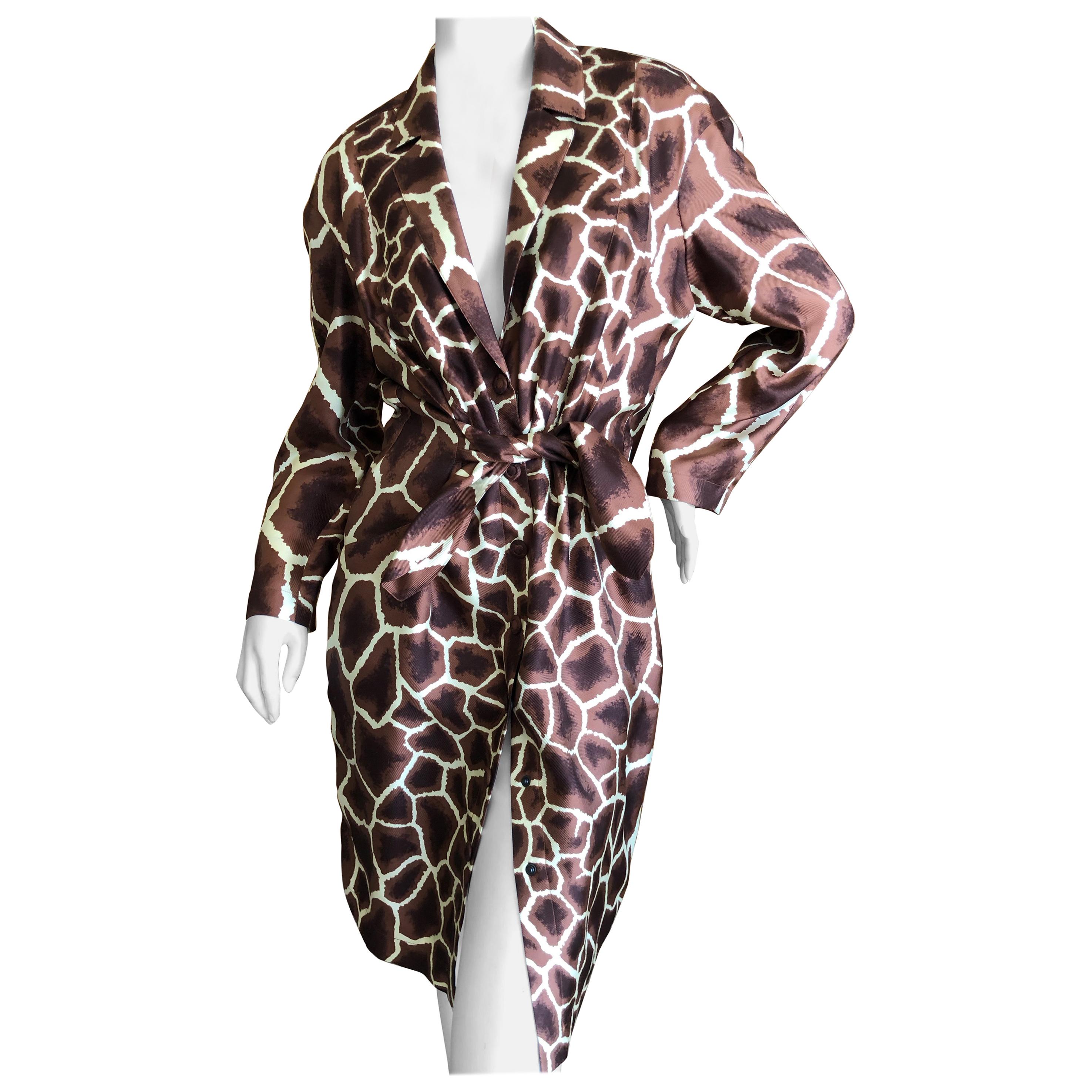 Thierry Mugler Vintage 1980's Silk Scarf Twill Giraffe Pattern Dress  For Sale