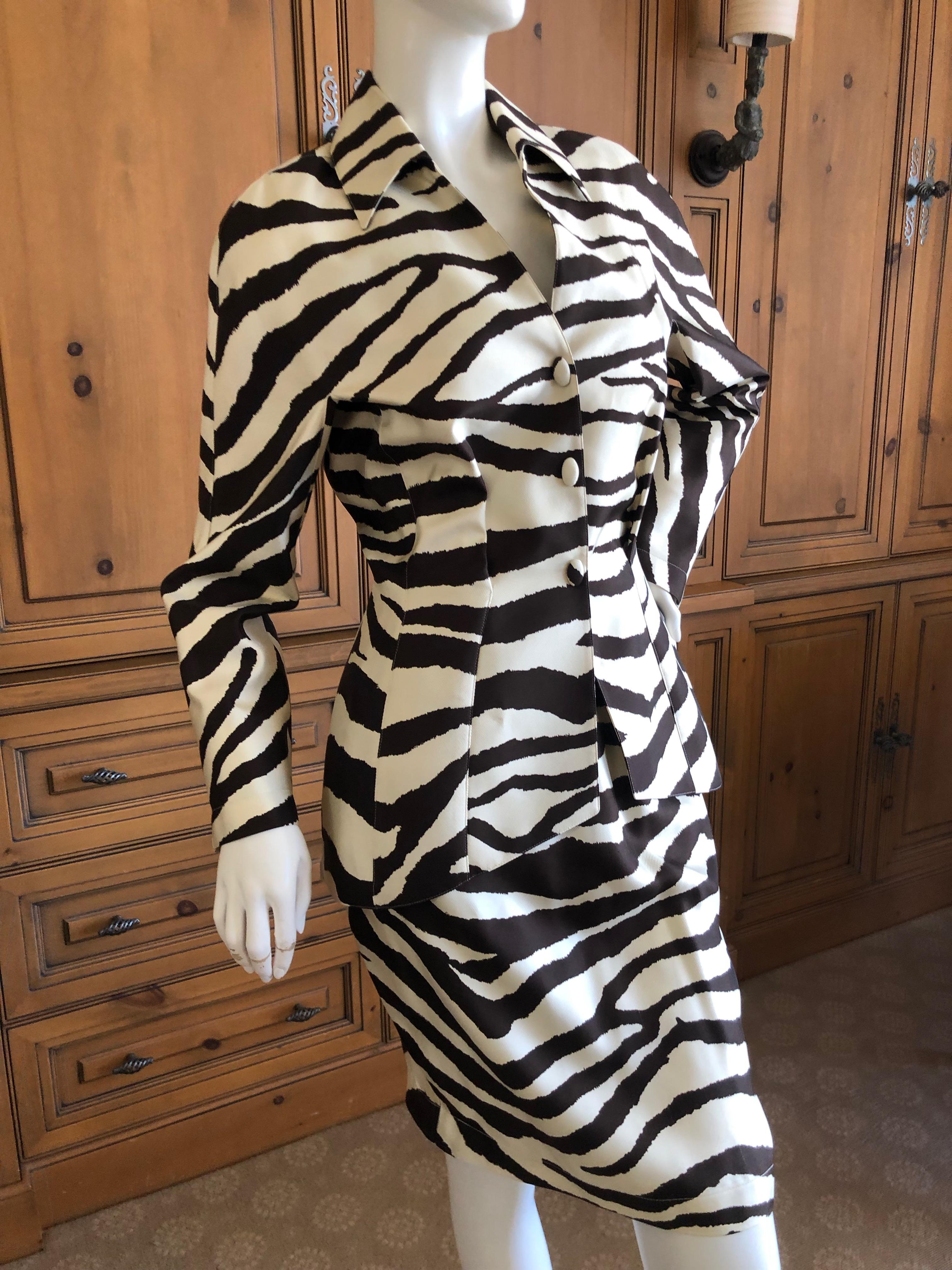 Women's Thierry Mugler Vintage 1980's Silk Scarf Twill Zebra Pattern Suit For Sale