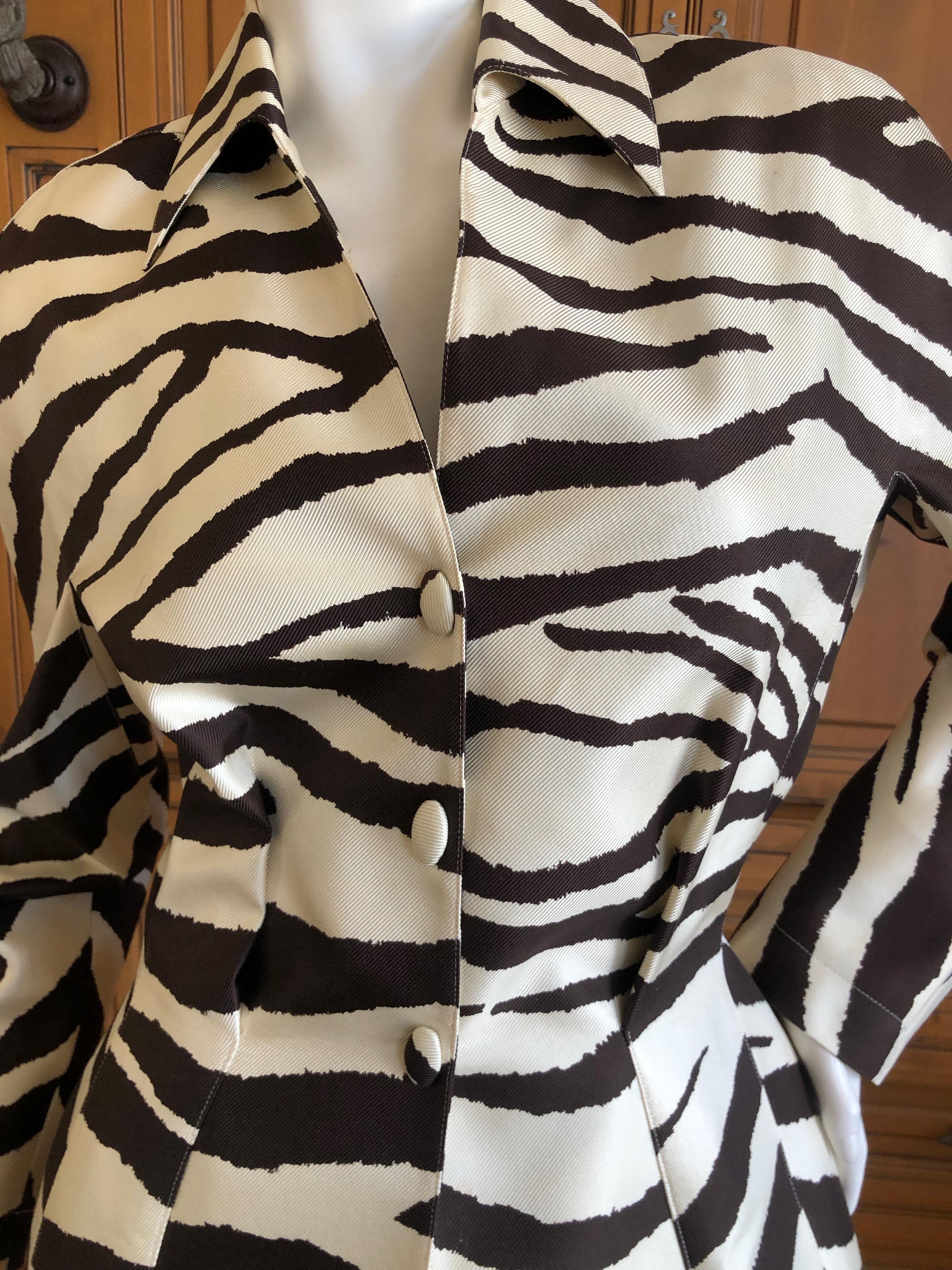 Thierry Mugler Vintage 1980's Silk Scarf Twill Zebra Pattern Suit For Sale 1