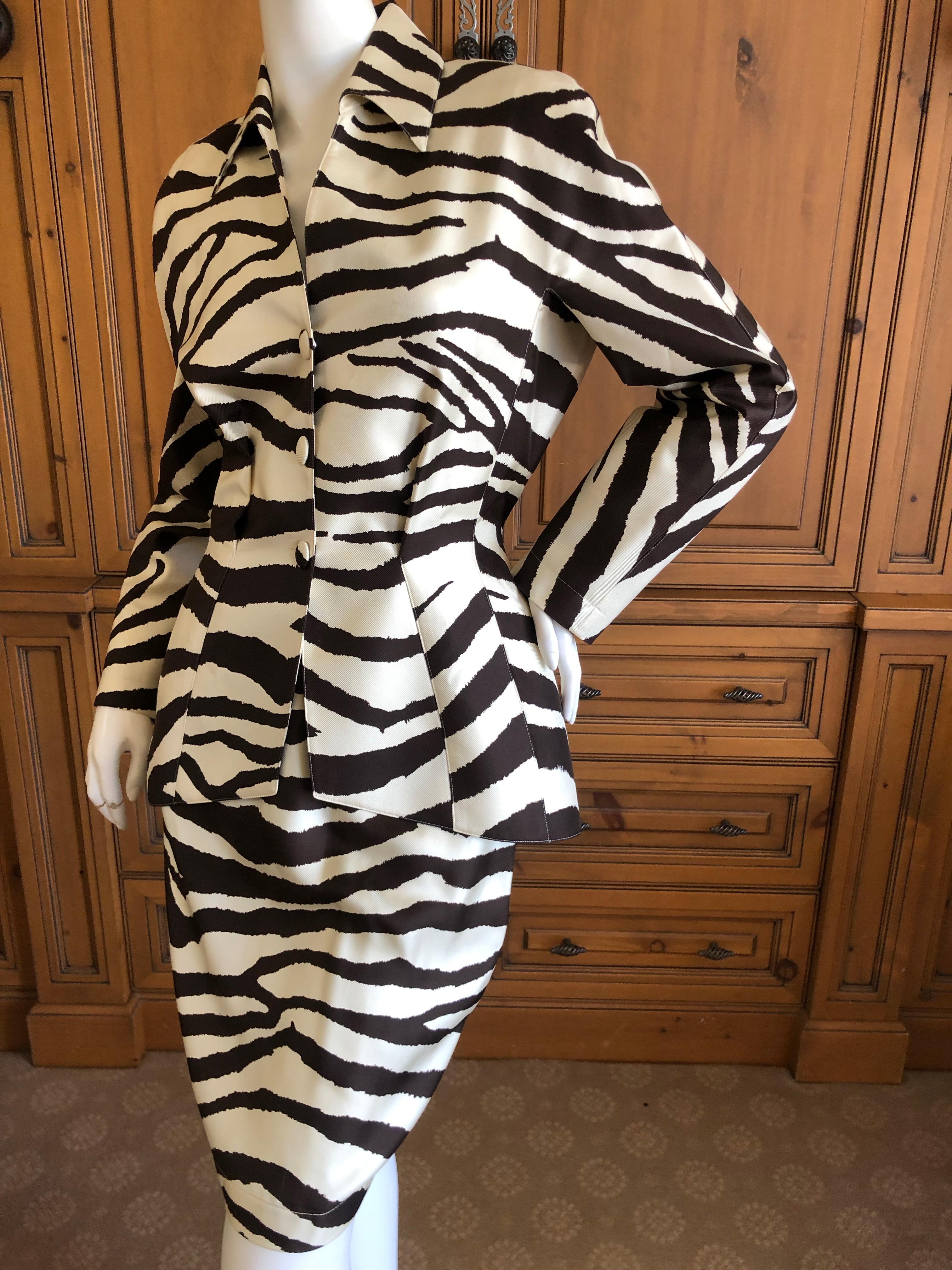 Thierry Mugler Vintage 1980's Silk Scarf Twill Zebra Pattern Suit For Sale 2