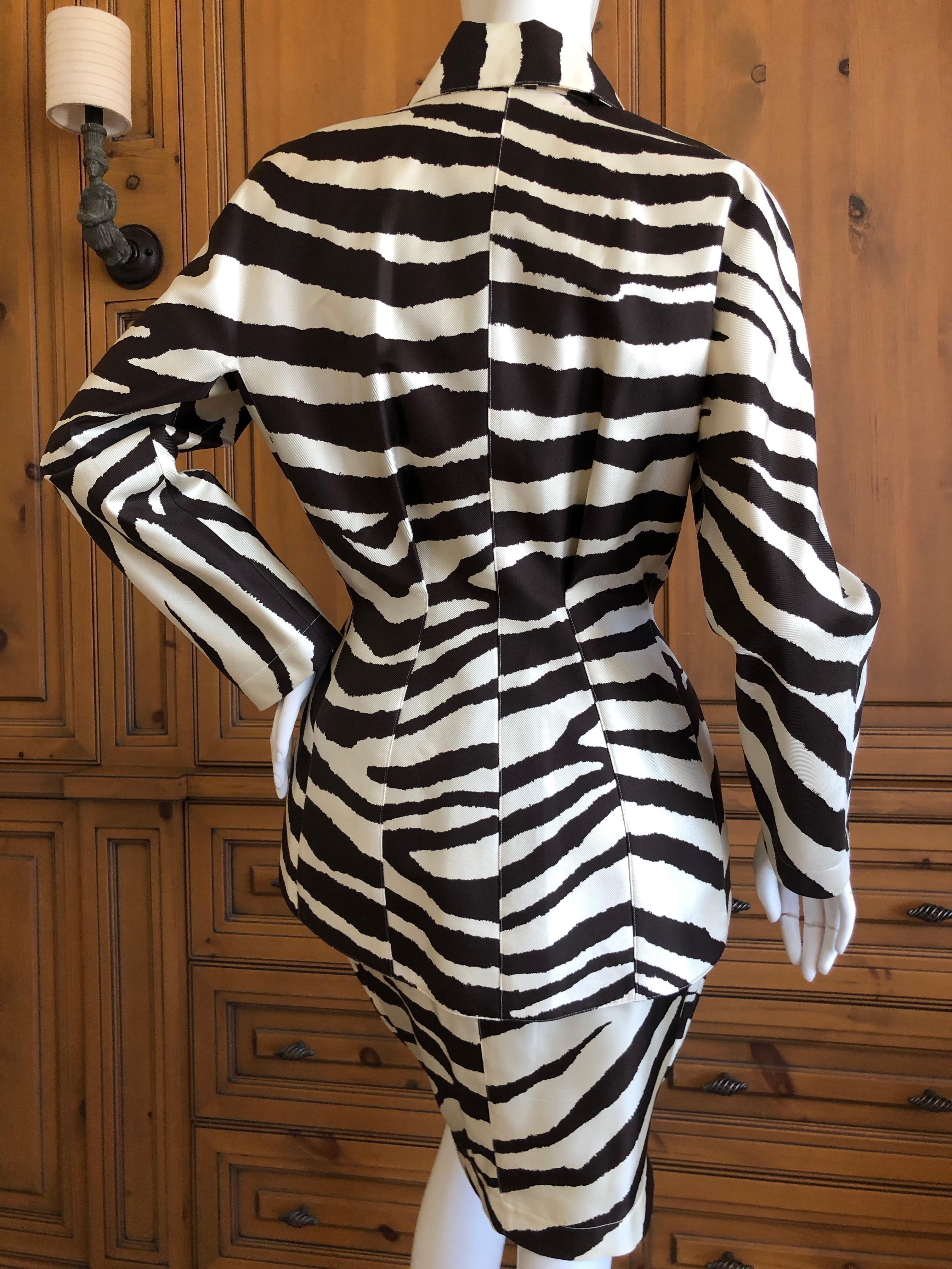 Thierry Mugler Vintage 1980's Silk Scarf Twill Zebra Pattern Suit For Sale 3