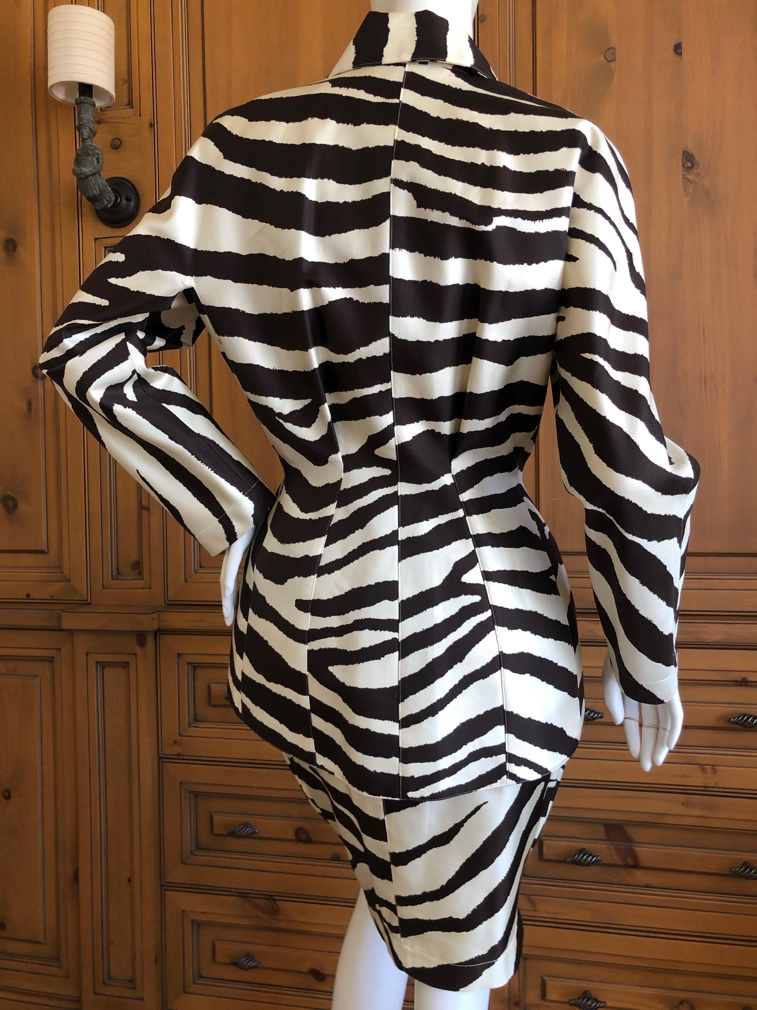 Thierry Mugler Vintage 1980's Silk Scarf Twill Zebra Pattern Suit For Sale 4